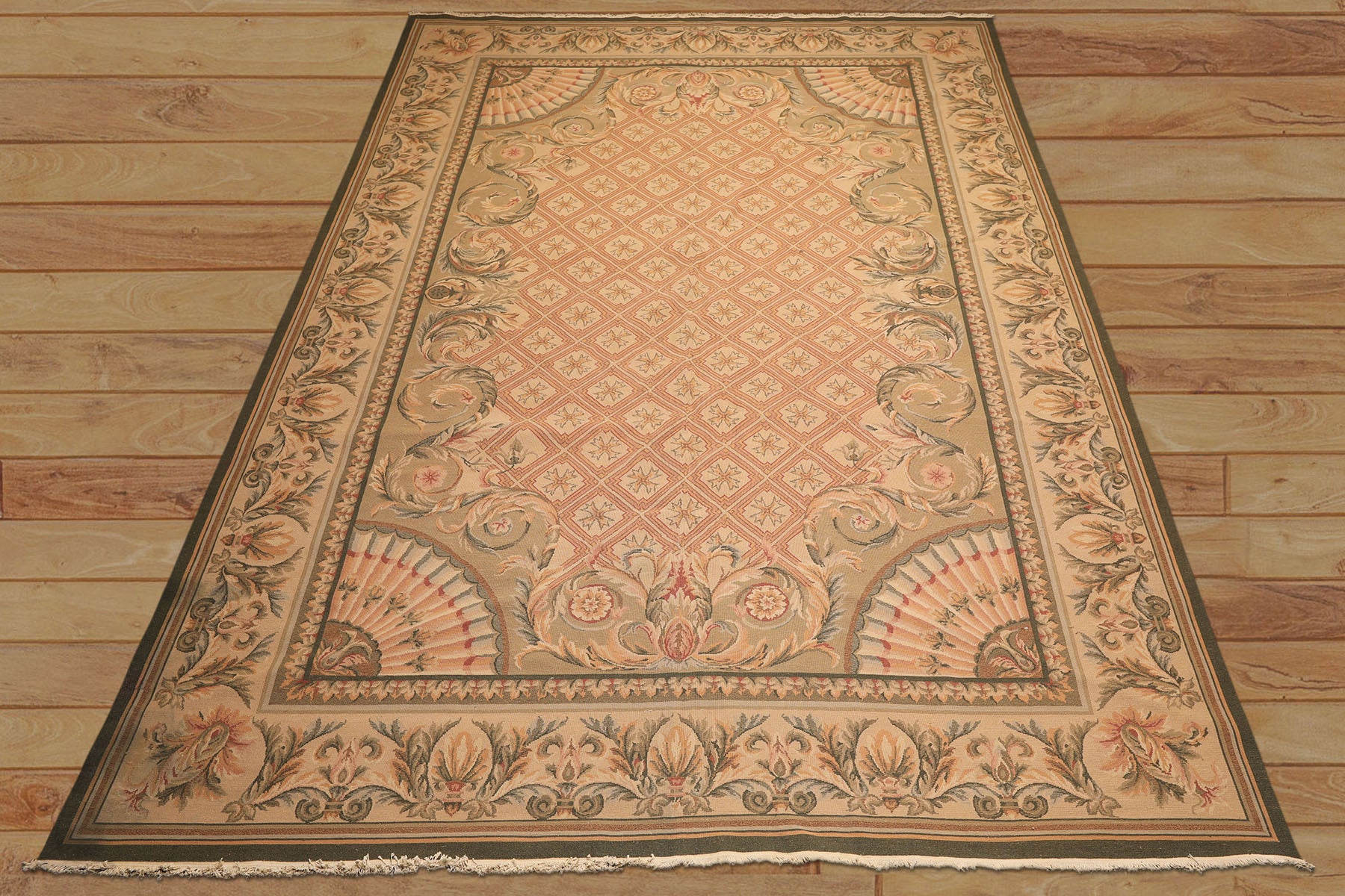 9x13 Blush, Sage, Tan Color Hand Knotted Soumak Wool Traditional Oriental Rug