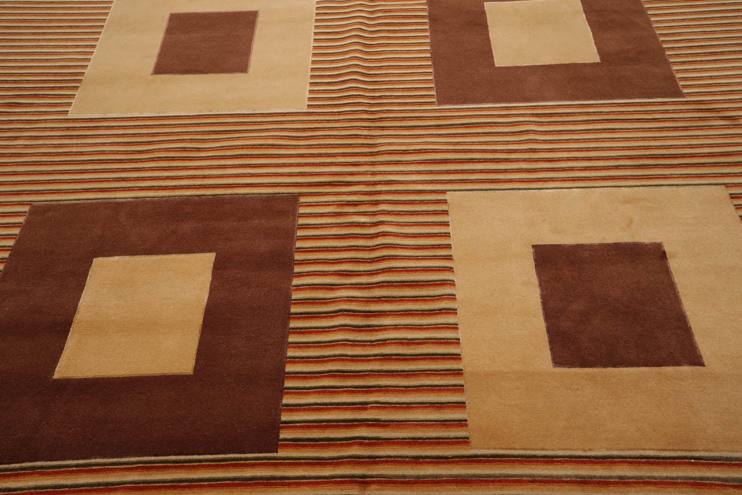 9x12 Beige, Brown, Burnt Orange Color Hand Knotted All-Over 100% Wool Modern Oriental Rug