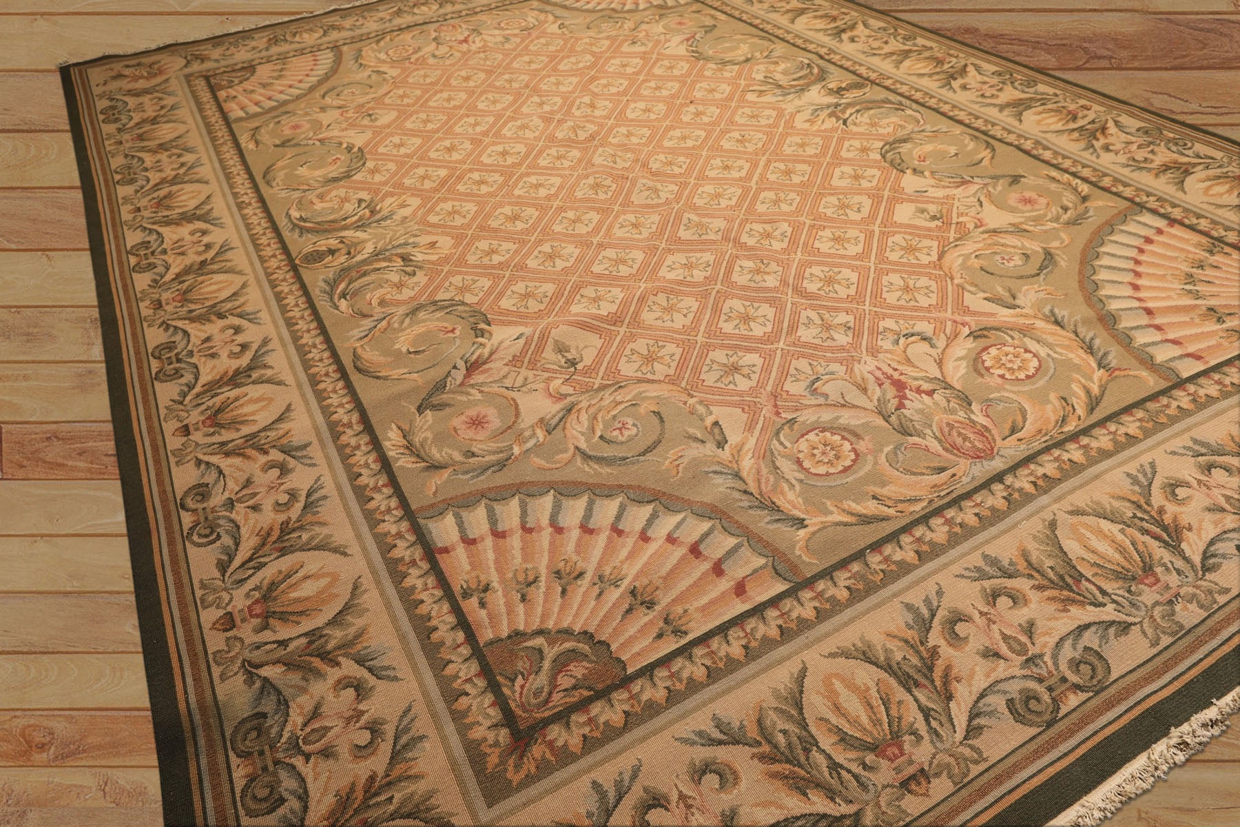 9x13 Blush, Sage, Tan Color Hand Knotted Soumak Wool Traditional Oriental Rug
