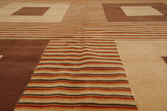 9x12 Beige, Brown, Burnt Orange Color Hand Knotted All-Over 100% Wool Modern Oriental Rug