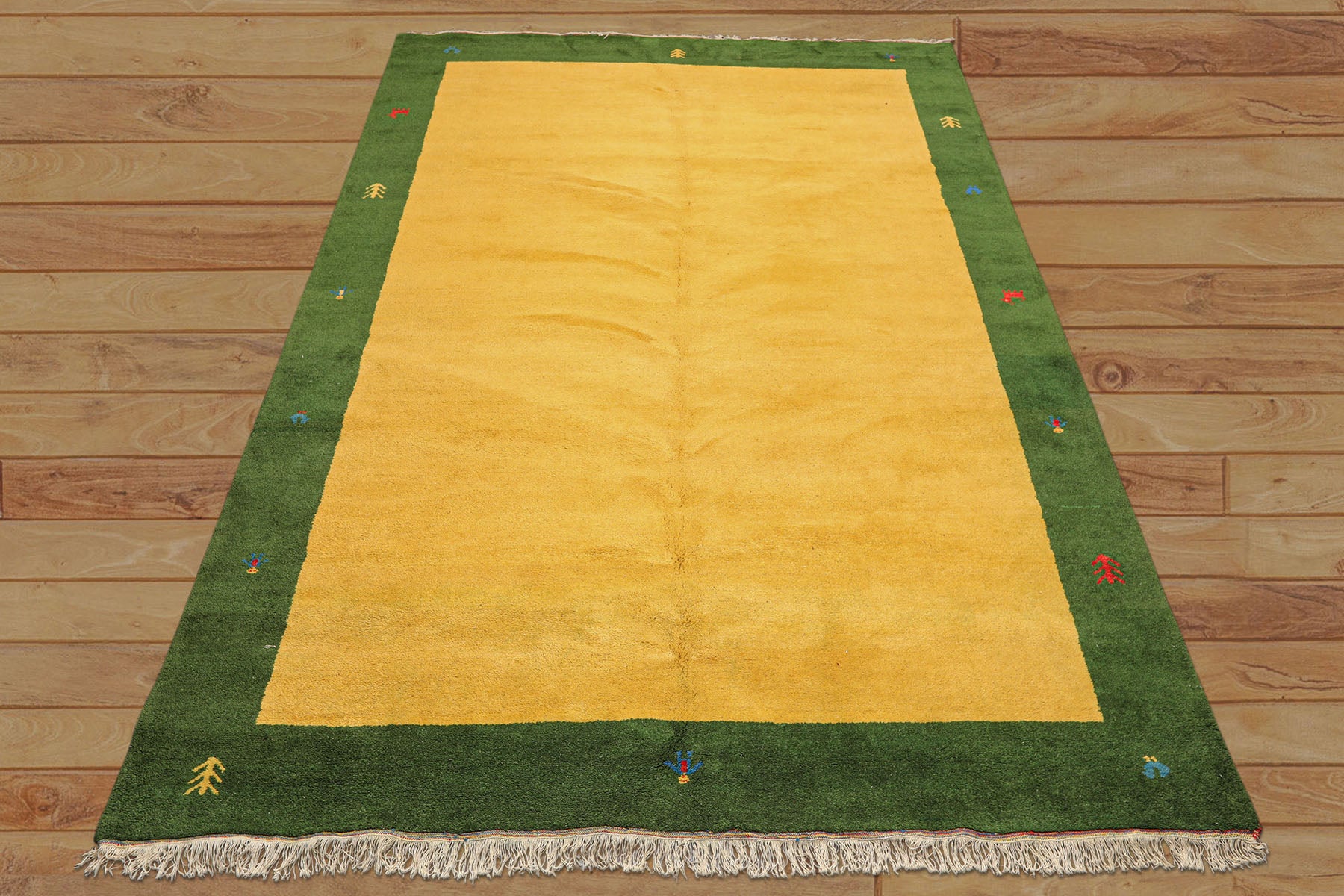 8x11 Gold, Green, Red Color Hand Knotted Gabbeh Wool Modern & Contemporary Oriental Rug