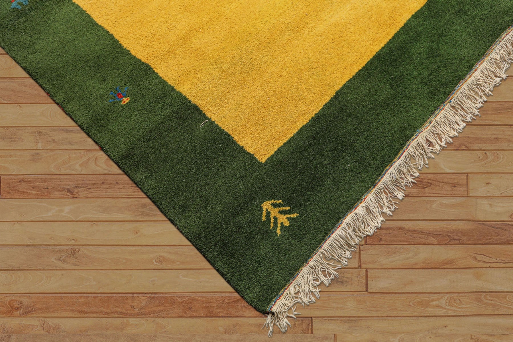 8x11 Gold, Green, Red Color Hand Knotted Gabbeh Wool Modern & Contemporary Oriental Rug