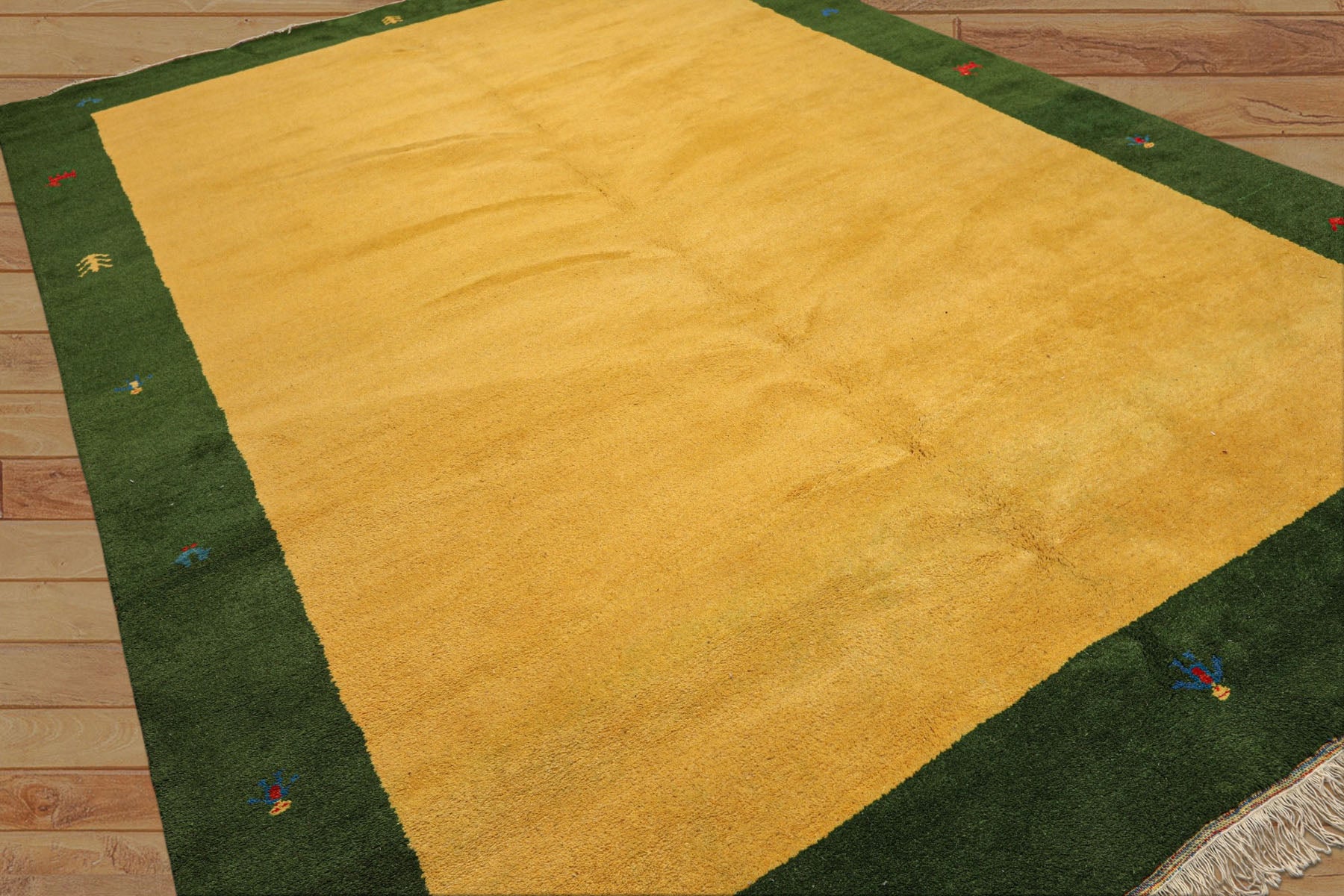 8x11 Gold, Green, Red Color Hand Knotted Gabbeh Wool Modern & Contemporary Oriental Rug