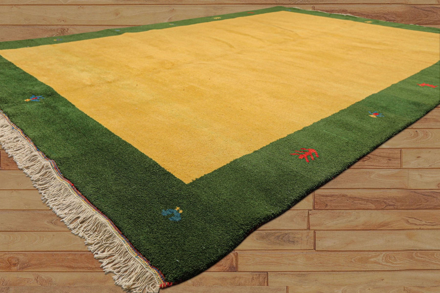 8x11 Gold, Green, Red Color Hand Knotted Gabbeh Wool Modern & Contemporary Oriental Rug