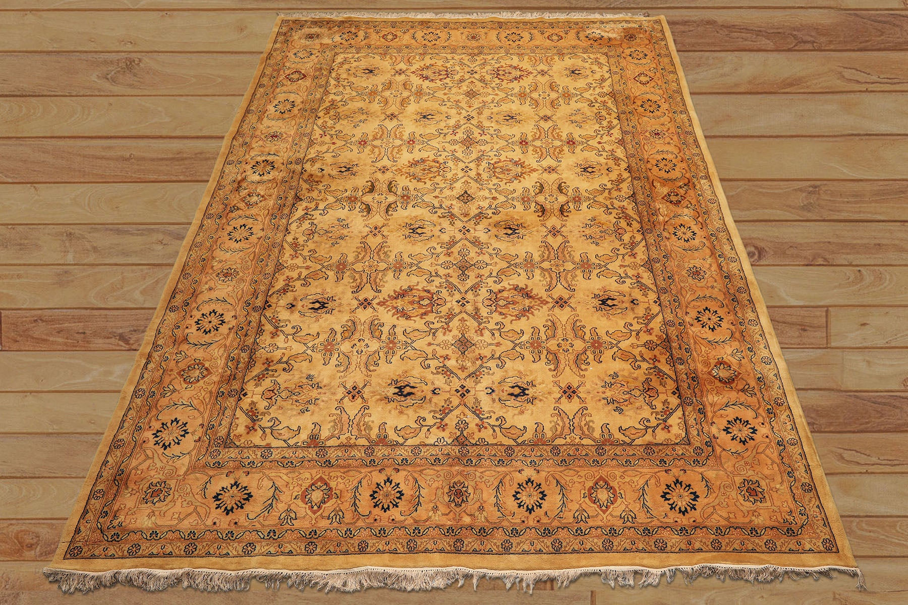 9x12 Tan, Peach, Navy Color Hand Knotted Oushak Wool Traditional Oriental Rug
