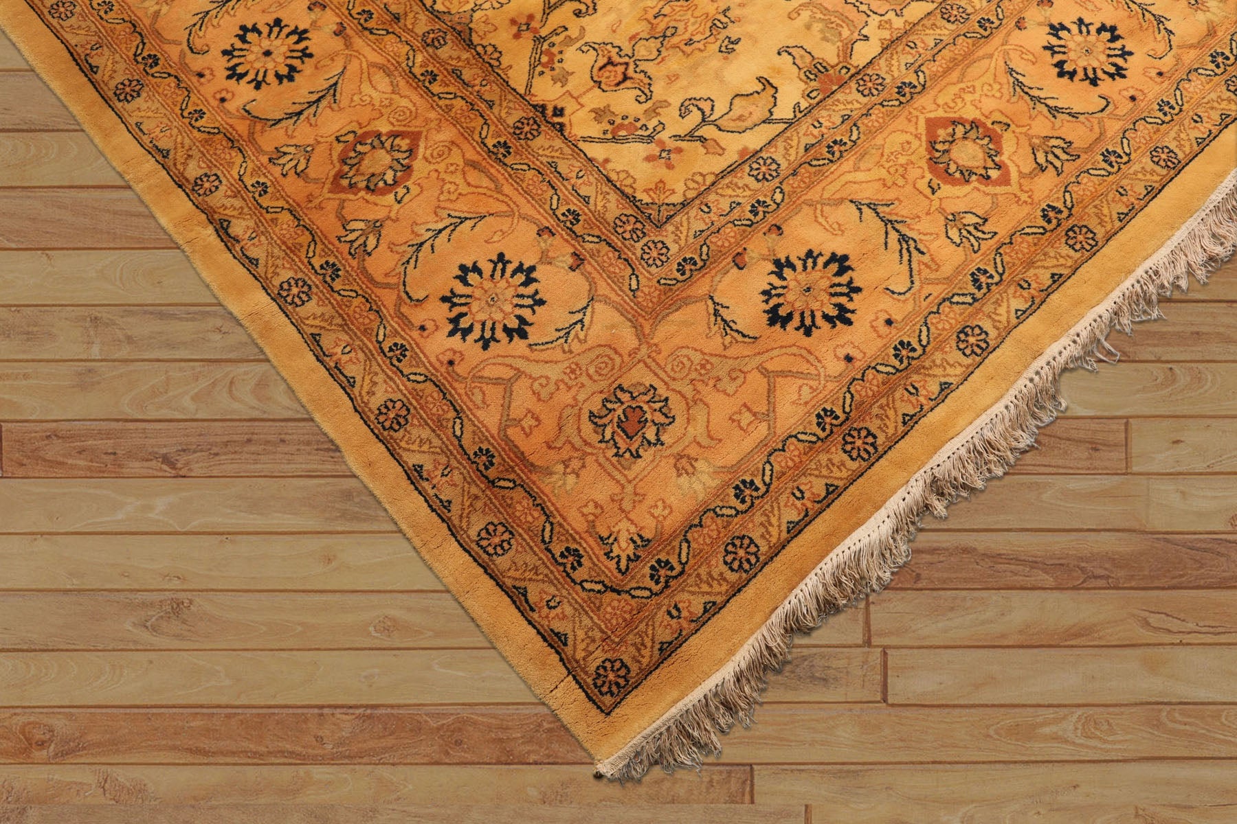 9x12 Tan, Peach, Navy Color Hand Knotted Oushak Wool Traditional Oriental Rug