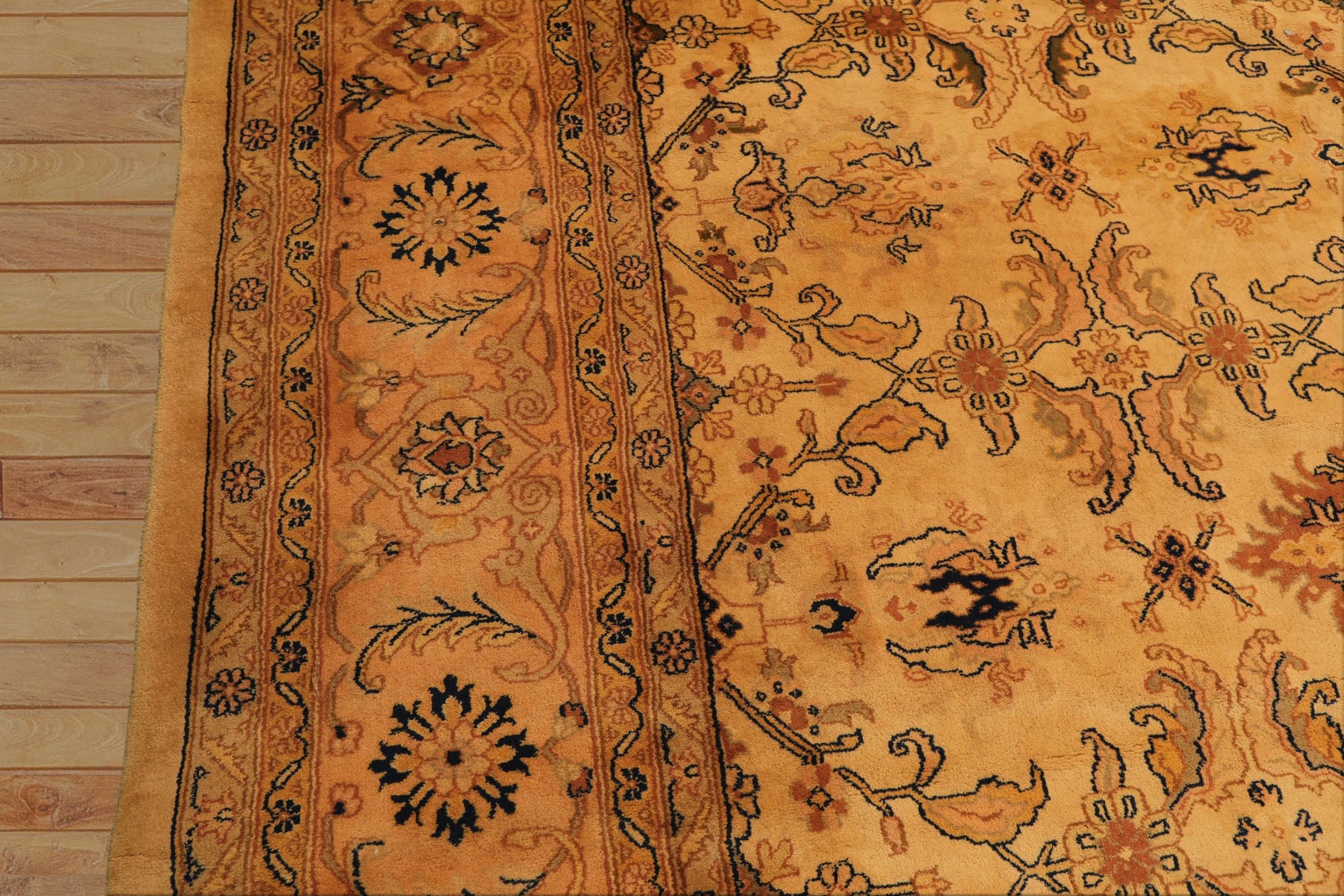 9x12 Tan, Peach, Navy Color Hand Knotted Oushak Wool Traditional Oriental Rug