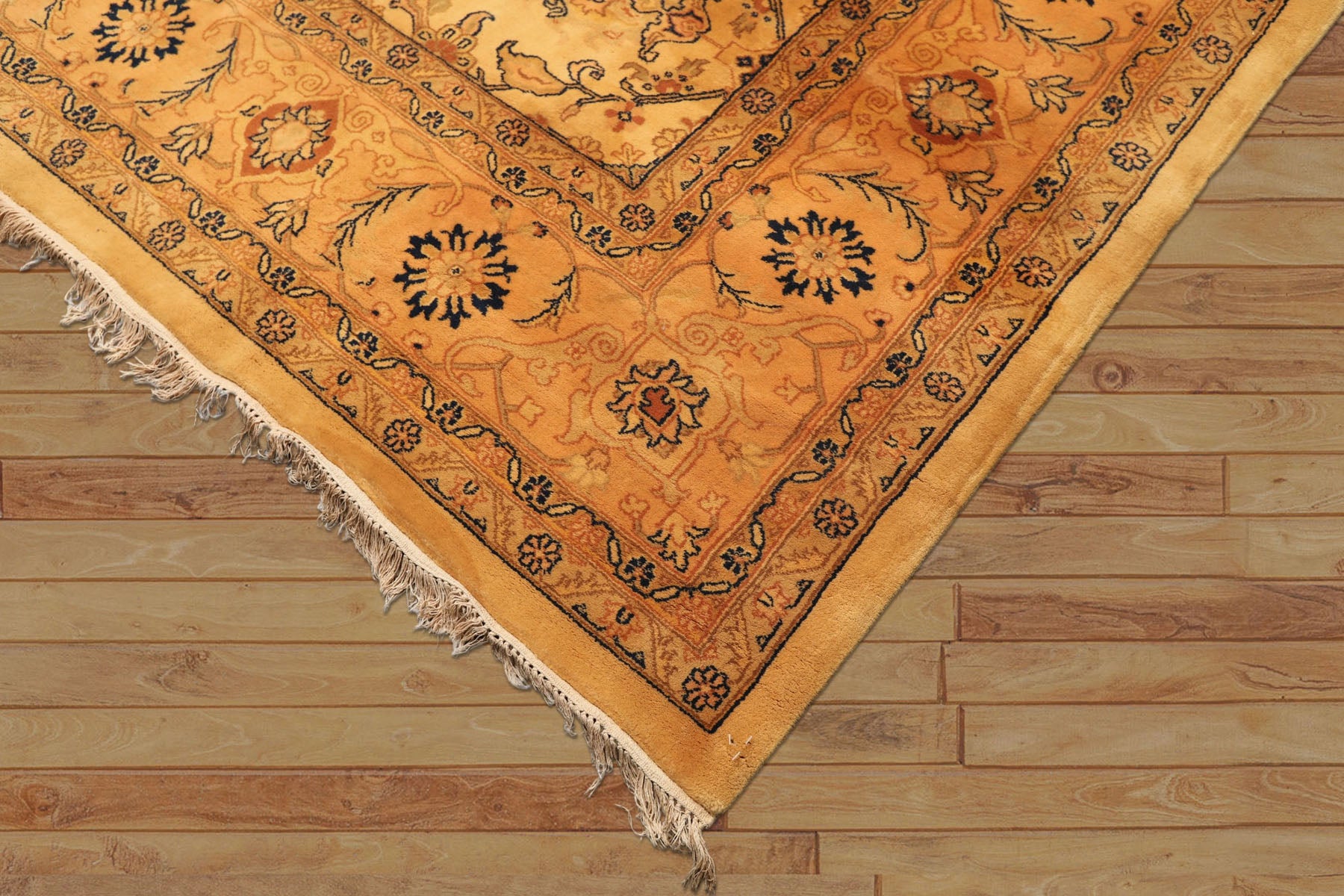 9x12 Tan, Peach, Navy Color Hand Knotted Oushak Wool Traditional Oriental Rug