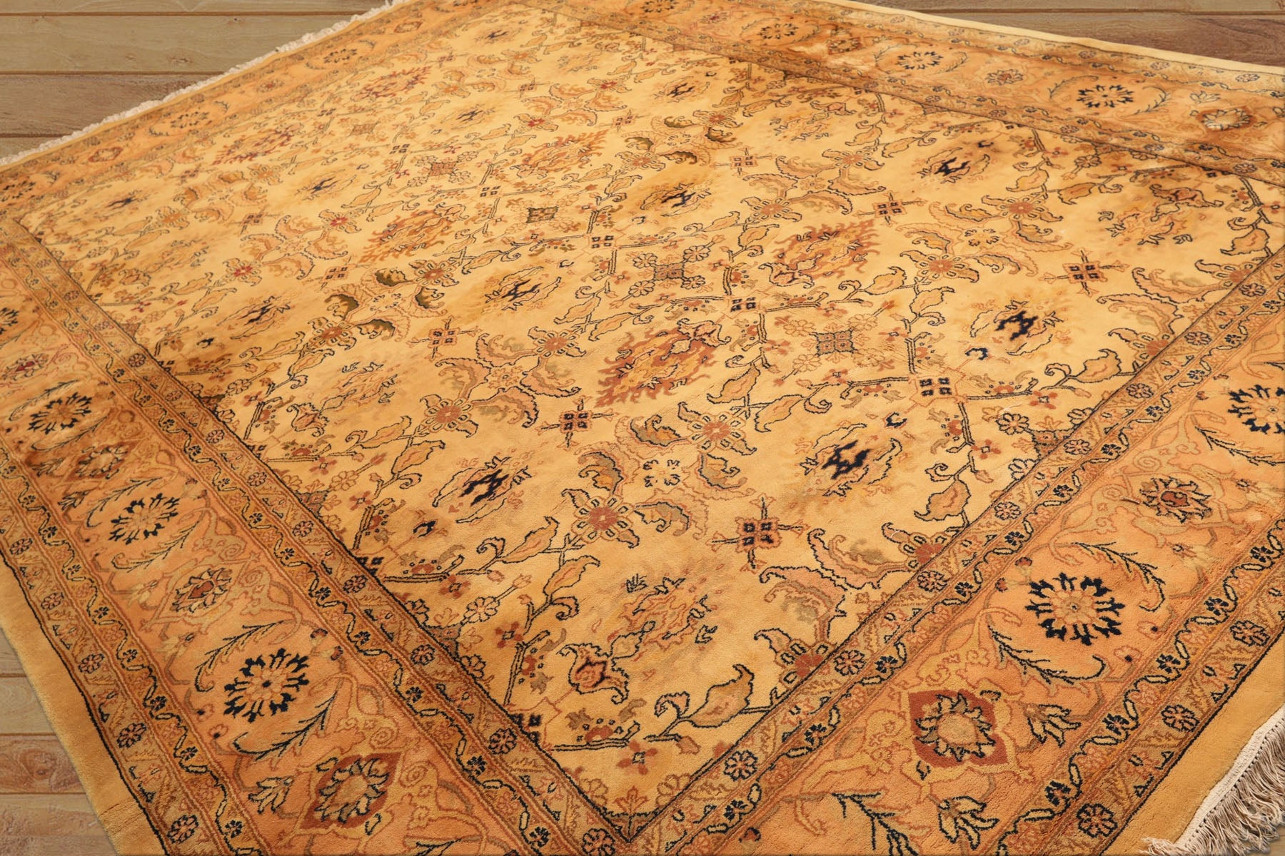 9x12 Tan, Peach, Navy Color Hand Knotted Oushak Wool Traditional Oriental Rug