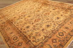 9x12 Tan, Peach, Navy Color Hand Knotted Oushak Wool Traditional Oriental Rug