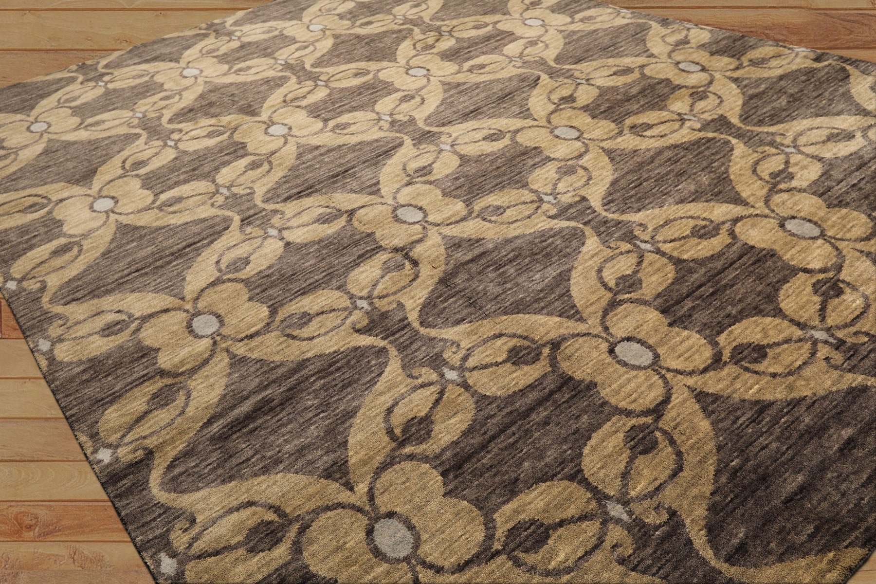9x12 Tan, Brown, Gray Color Hand Loomed Tibetan Wool Transitional Oriental Rug