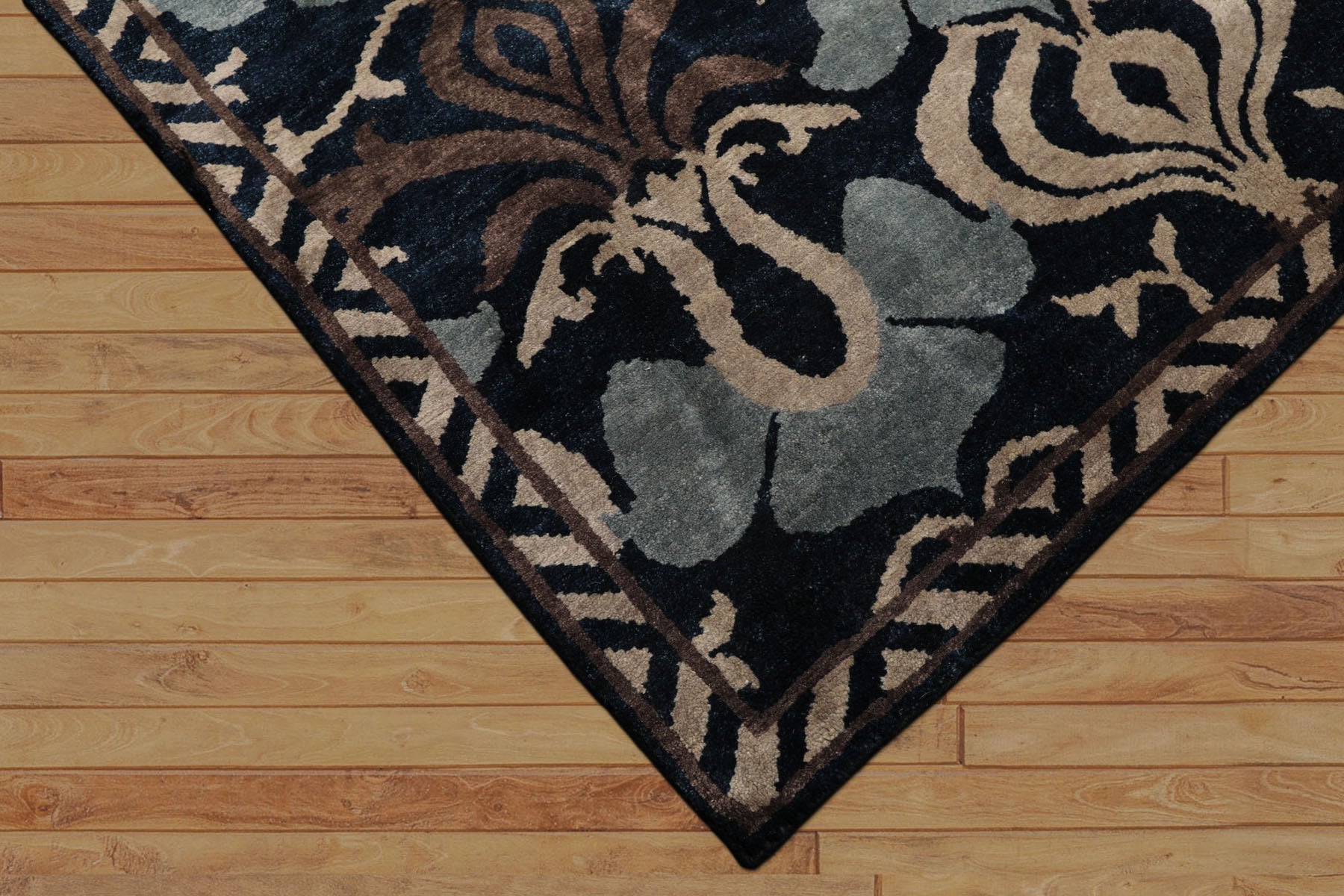 8x10 Navy, Taupe, Blue Color Hand Knotted Tibetan Wool Transitional Oriental Rug