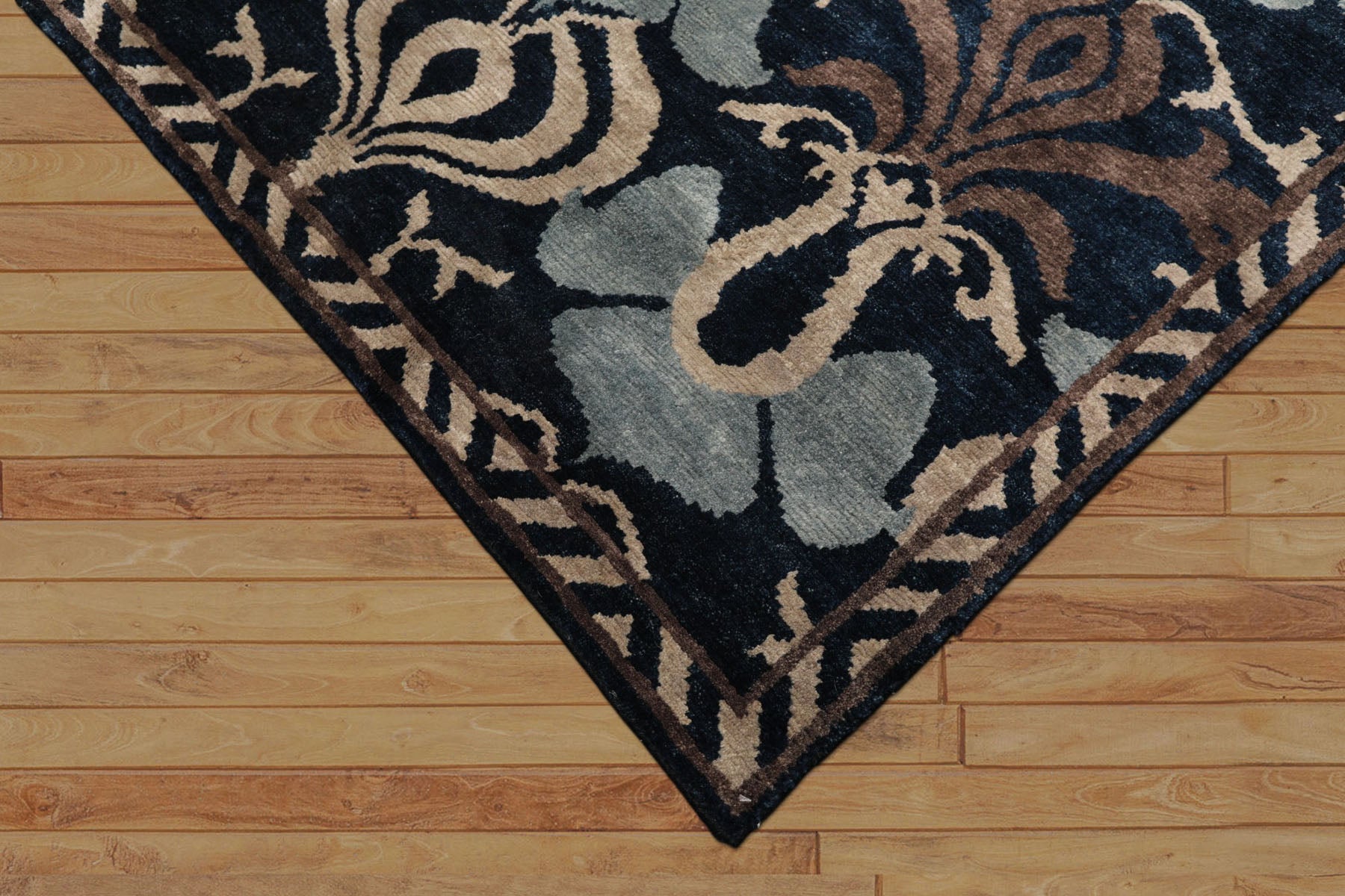 8x10 Navy, Taupe, Blue Color Hand Knotted Tibetan Wool Transitional Oriental Rug