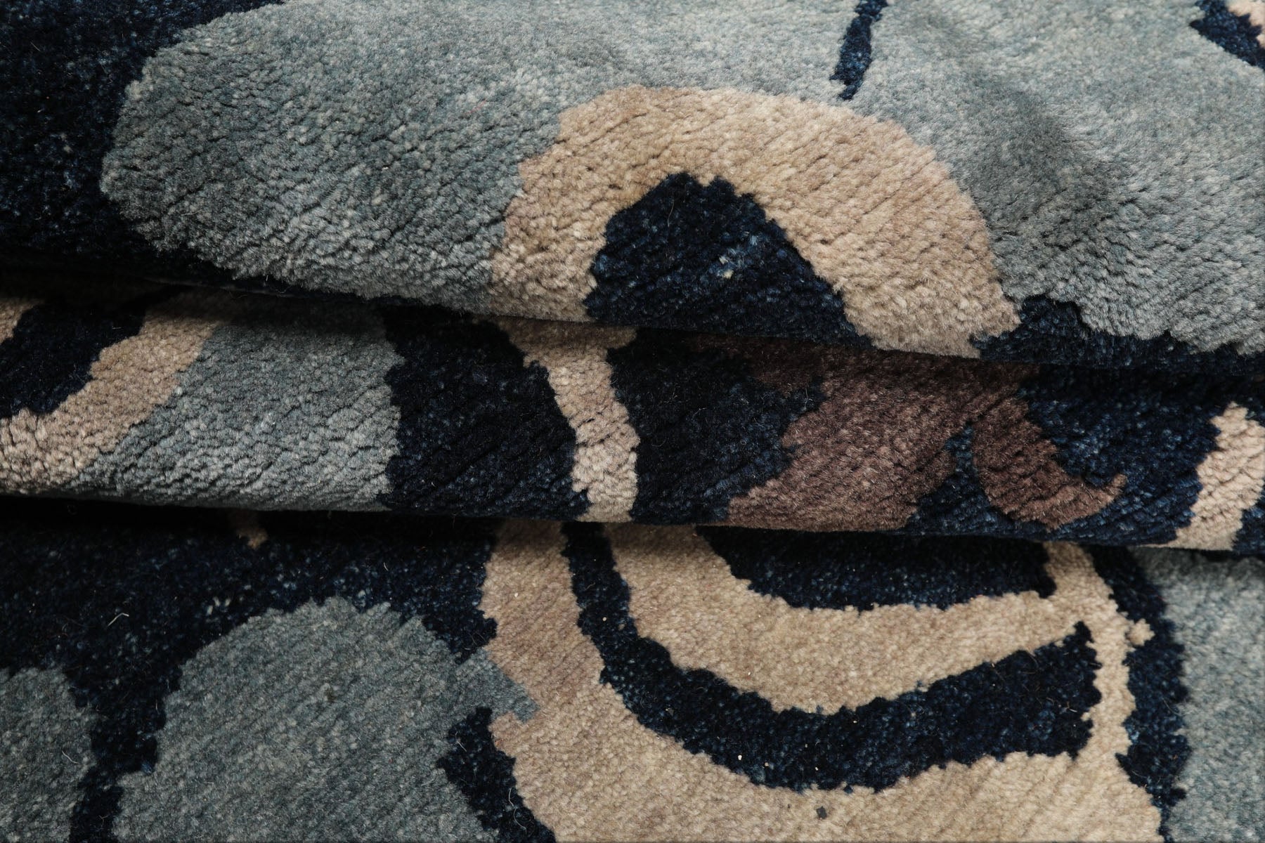 8x10 Navy, Taupe, Blue Color Hand Knotted Tibetan Wool Transitional Oriental Rug