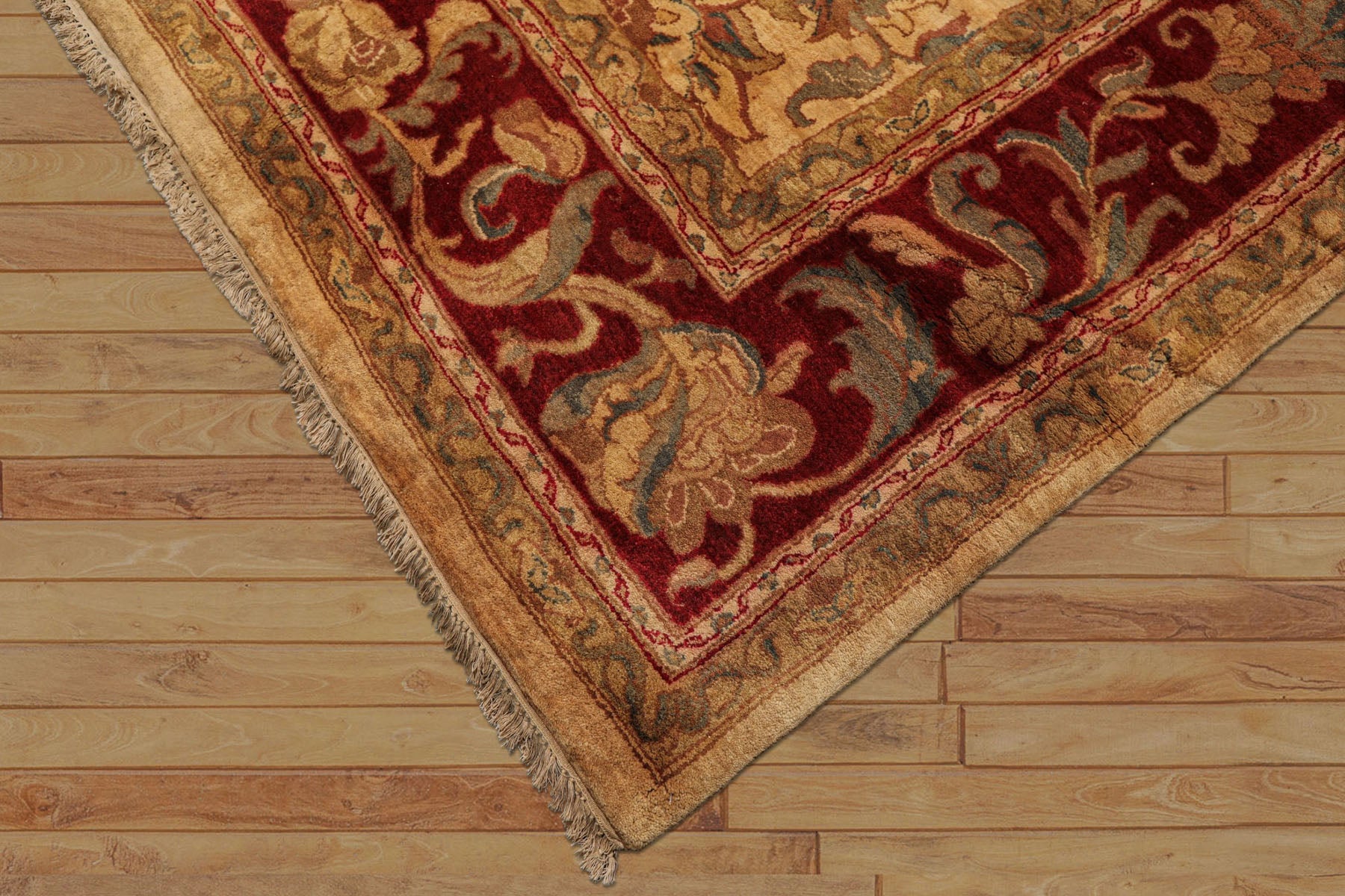 9x18 Beige, Tan, Burgundy Color Hand Knotted Agra Wool Traditional Oriental Rug