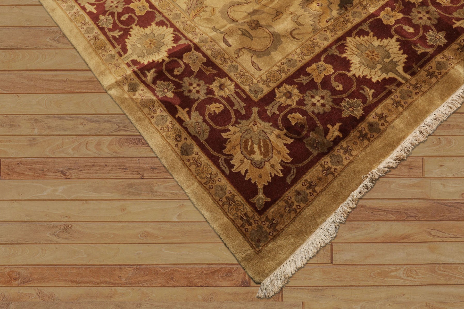 10x14 Light Gold, Maroon, Sage Color Hand Knotted Agra Wool Traditional Oriental Rug