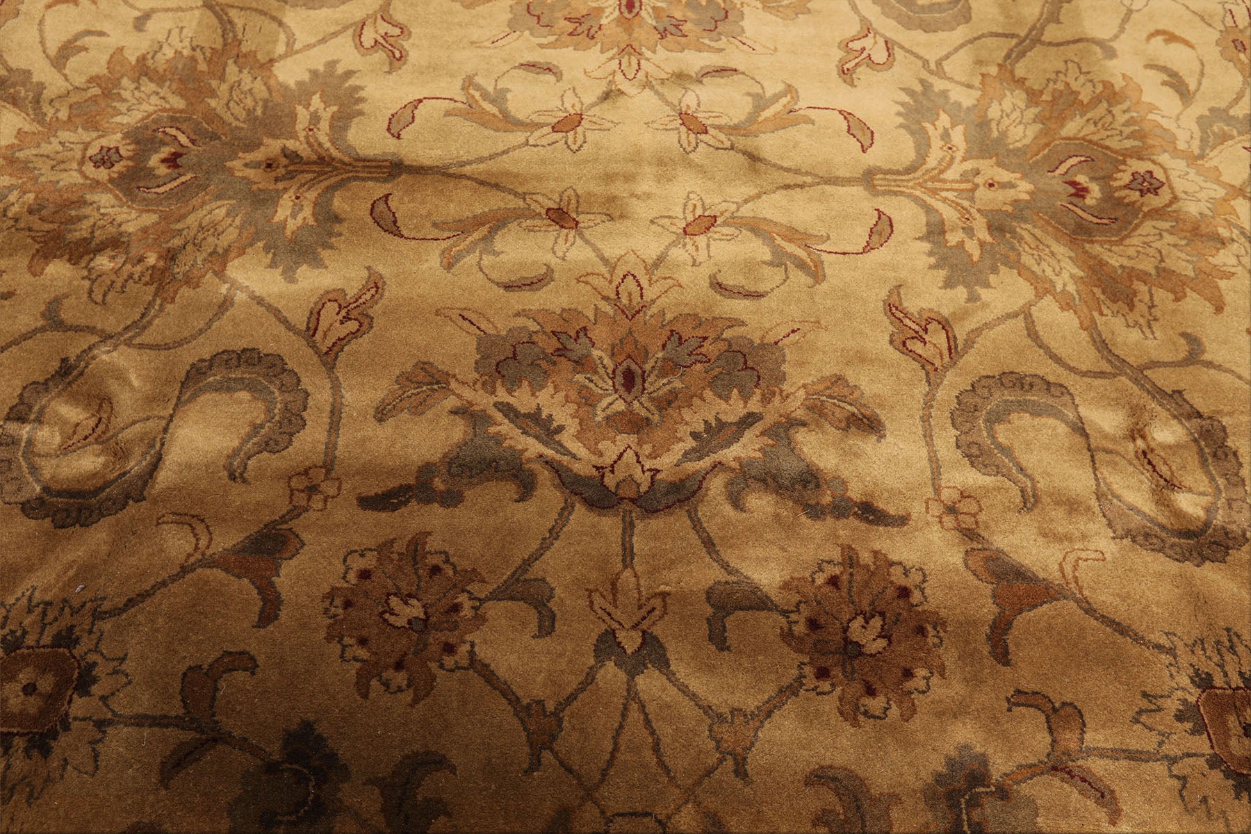 10x14 Light Gold, Maroon, Sage Color Hand Knotted Agra Wool Traditional Oriental Rug