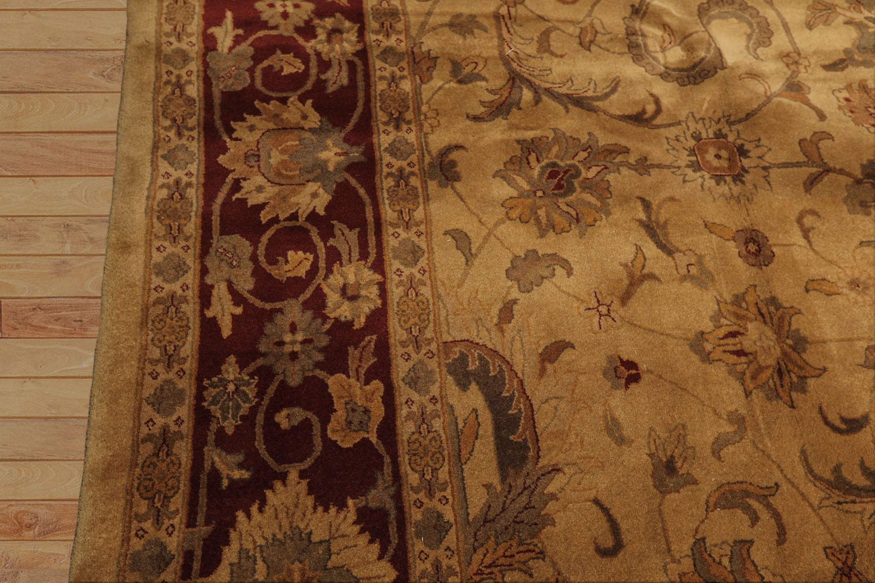 10x14 Light Gold, Maroon, Sage Color Hand Knotted Agra Wool Traditional Oriental Rug