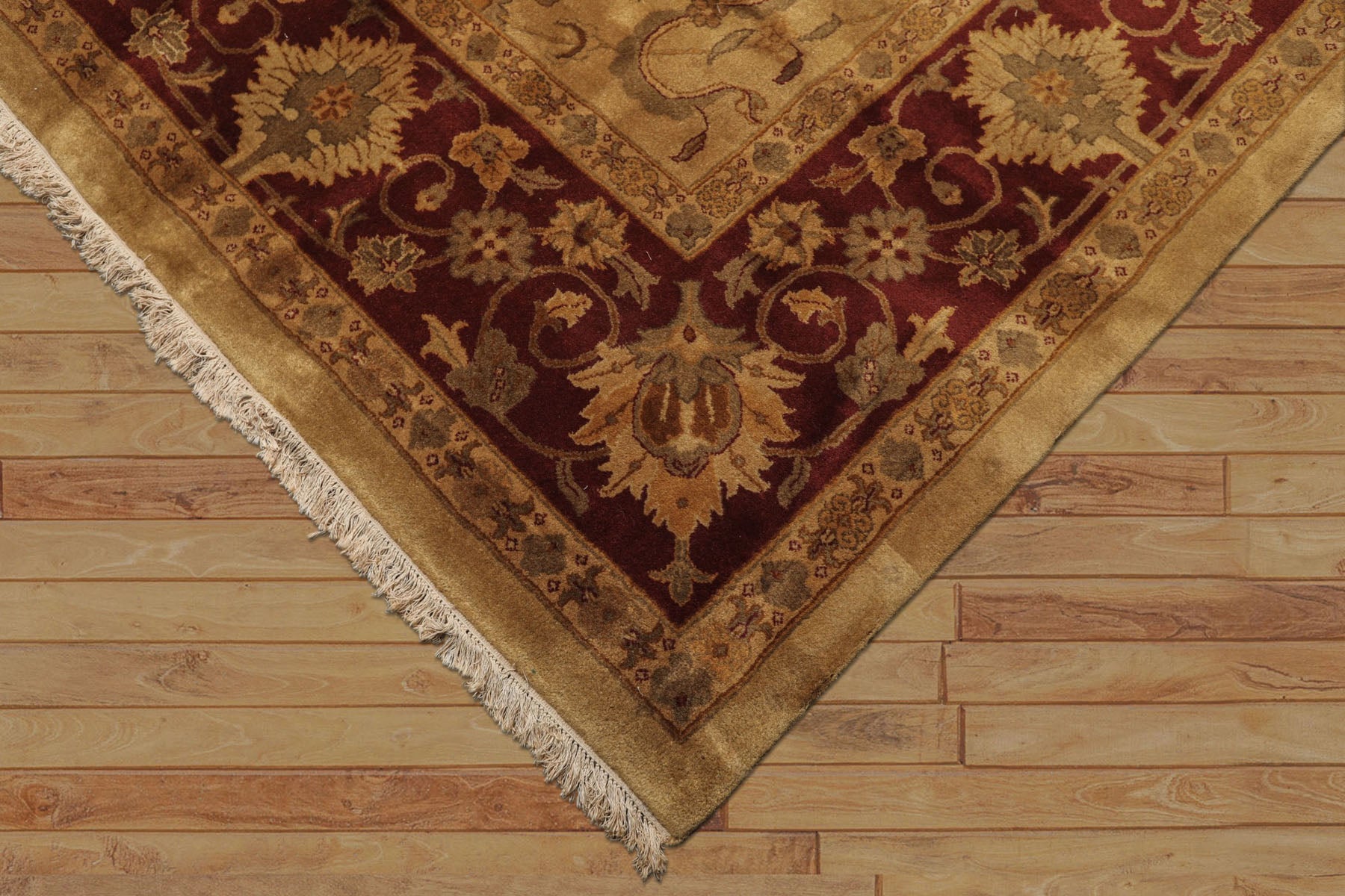 10x14 Light Gold, Maroon, Sage Color Hand Knotted Agra Wool Traditional Oriental Rug