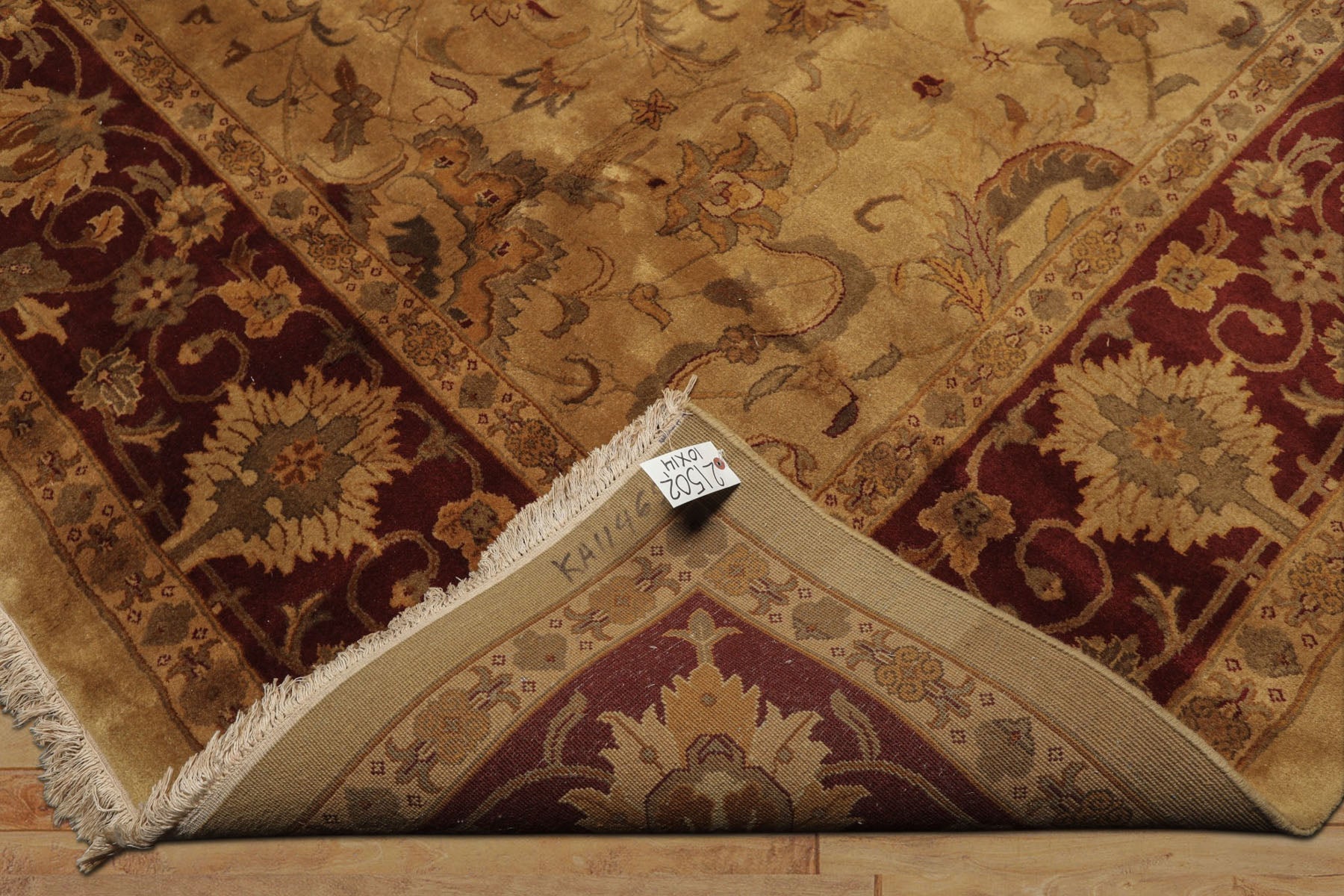 10x14 Light Gold, Maroon, Sage Color Hand Knotted Agra Wool Traditional Oriental Rug