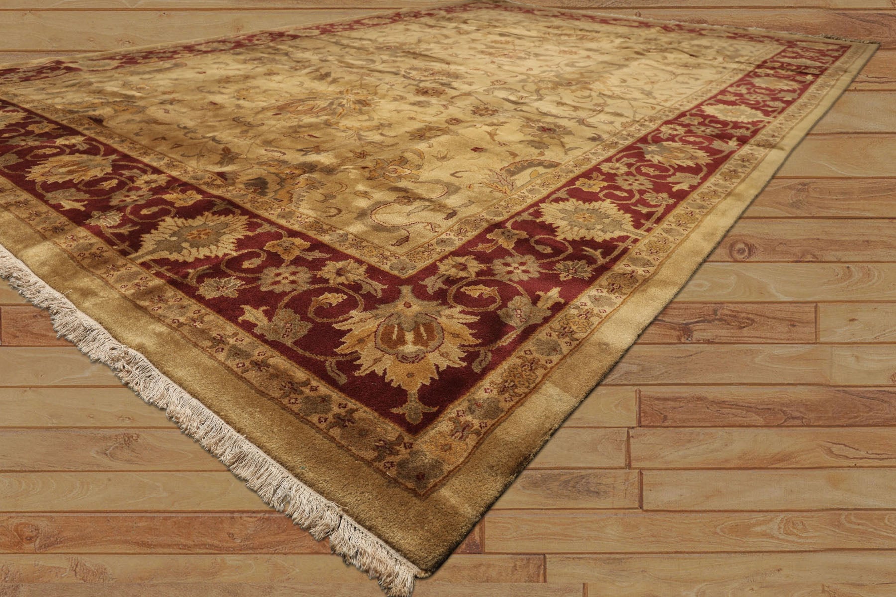 10x14 Light Gold, Maroon, Sage Color Hand Knotted Agra Wool Traditional Oriental Rug