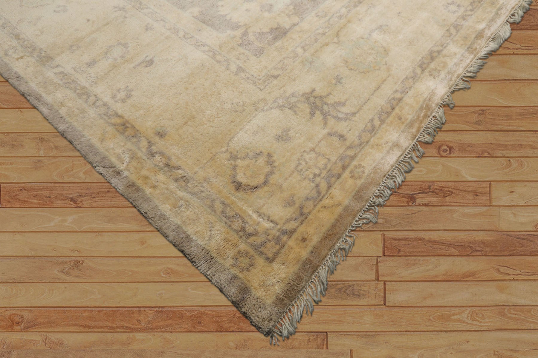9x12 Gray, Ivory, taupe Color Hand Knotted Oushak New Zealand Wool Transitional Oriental Rug