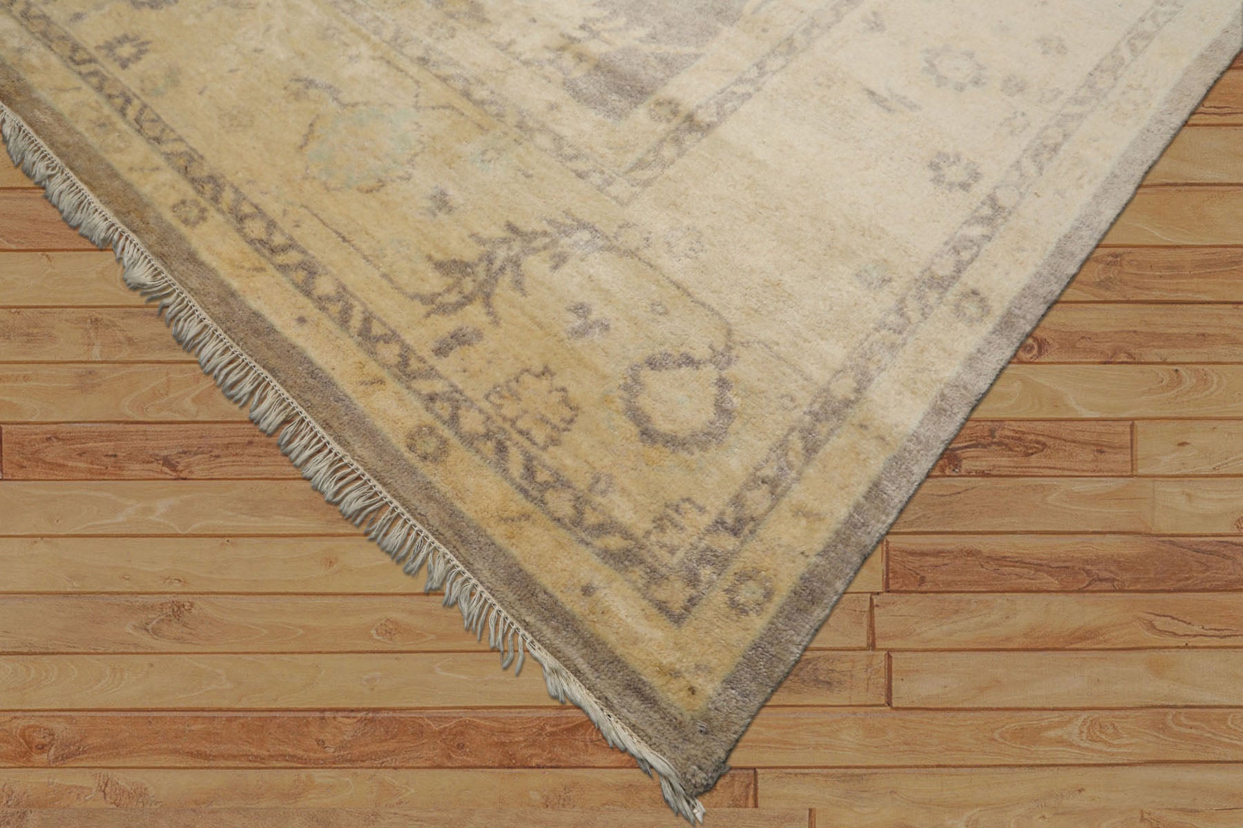 9x12 Gray, Ivory, taupe Color Hand Knotted Oushak New Zealand Wool Transitional Oriental Rug