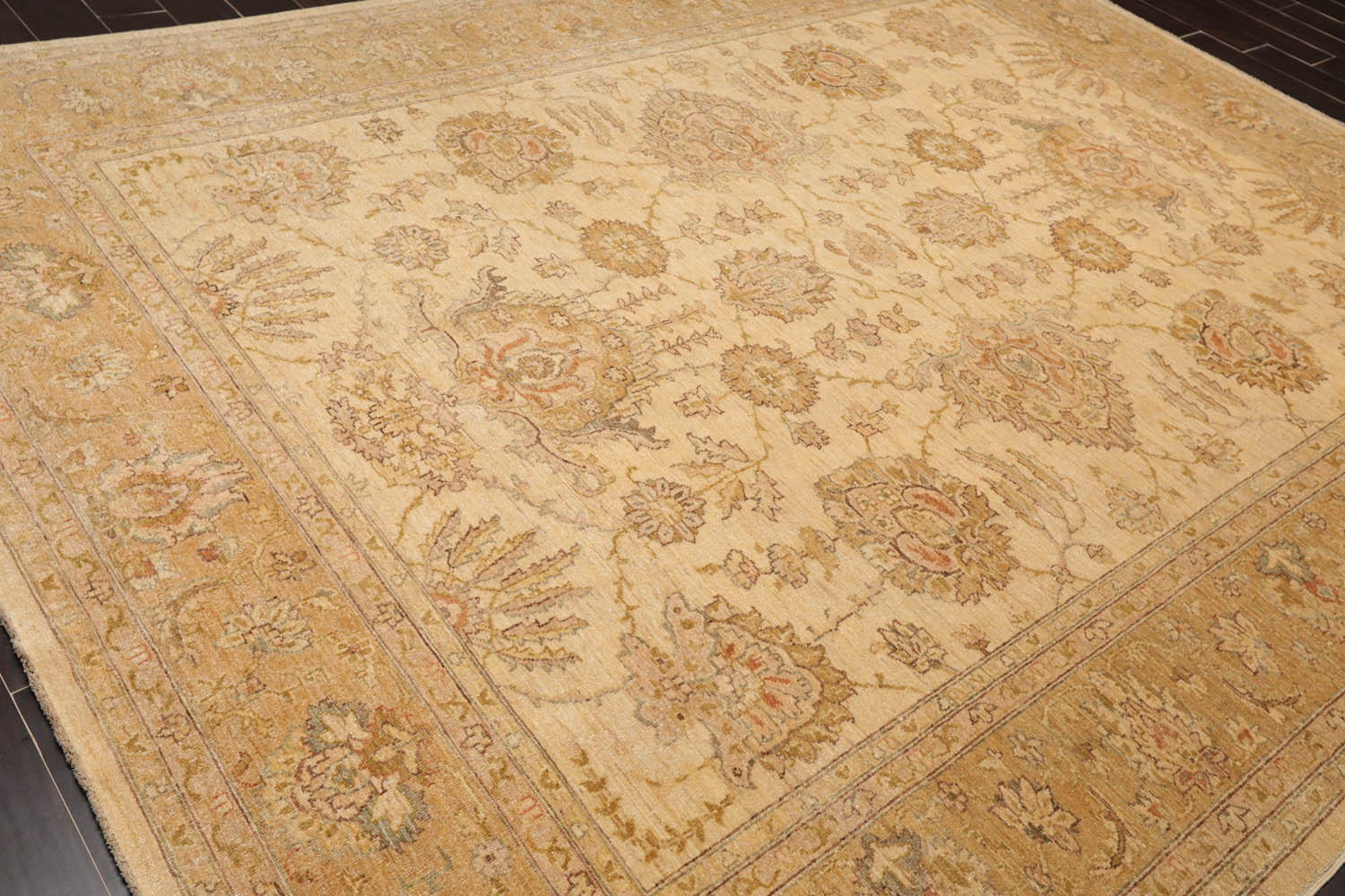 9x12 Beige, Caramel, Gold Color Hand Knotted All-Over 100% Wool Traditional Oriental Rug
