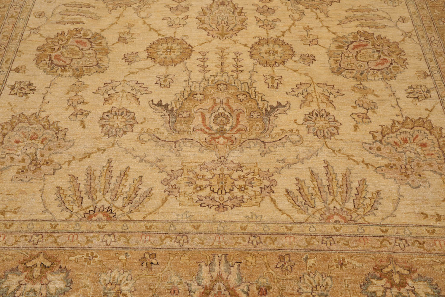 9x12 Beige, Caramel, Gold Color Hand Knotted All-Over 100% Wool Traditional Oriental Rug