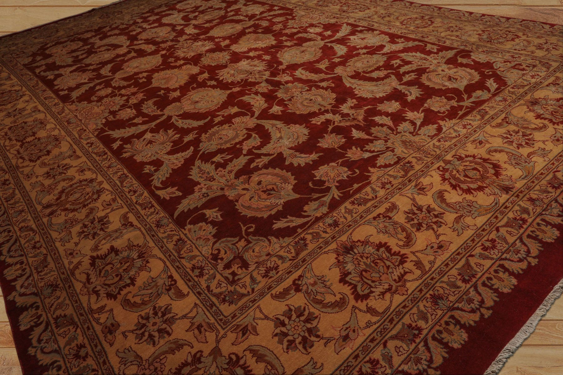 11x16 Burnt Orange, Light Gold, Mint Color Hand Knotted Tabriz wool Traditional Oriental Rug