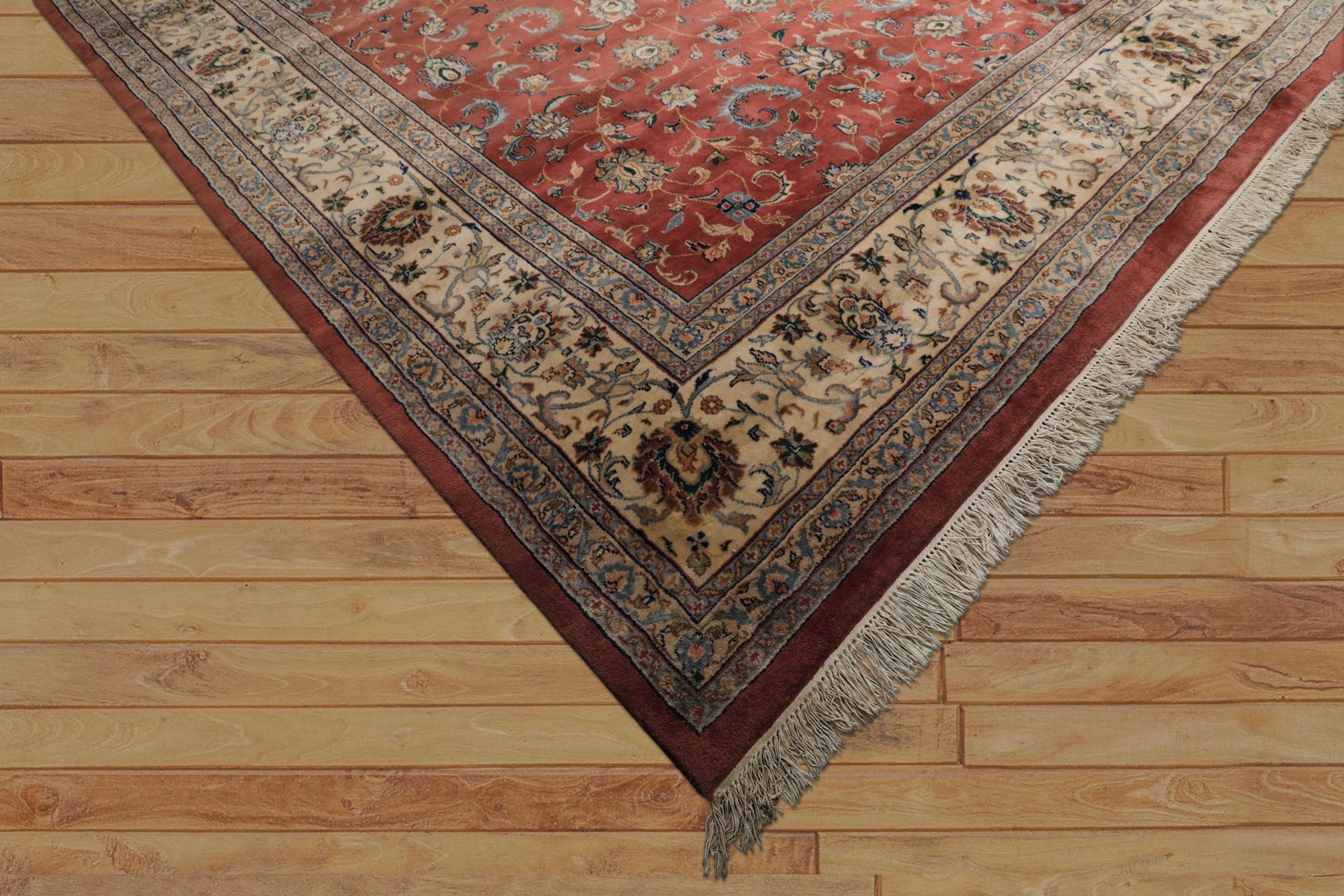 12x18 Rose, Ivory, Blue Color Hand Knotted Kashan wool Traditional Oriental Rug