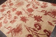 6x9 Beige, Rust, Color Hand Knotted All-Over 100% Wool Transitional Oriental Rug