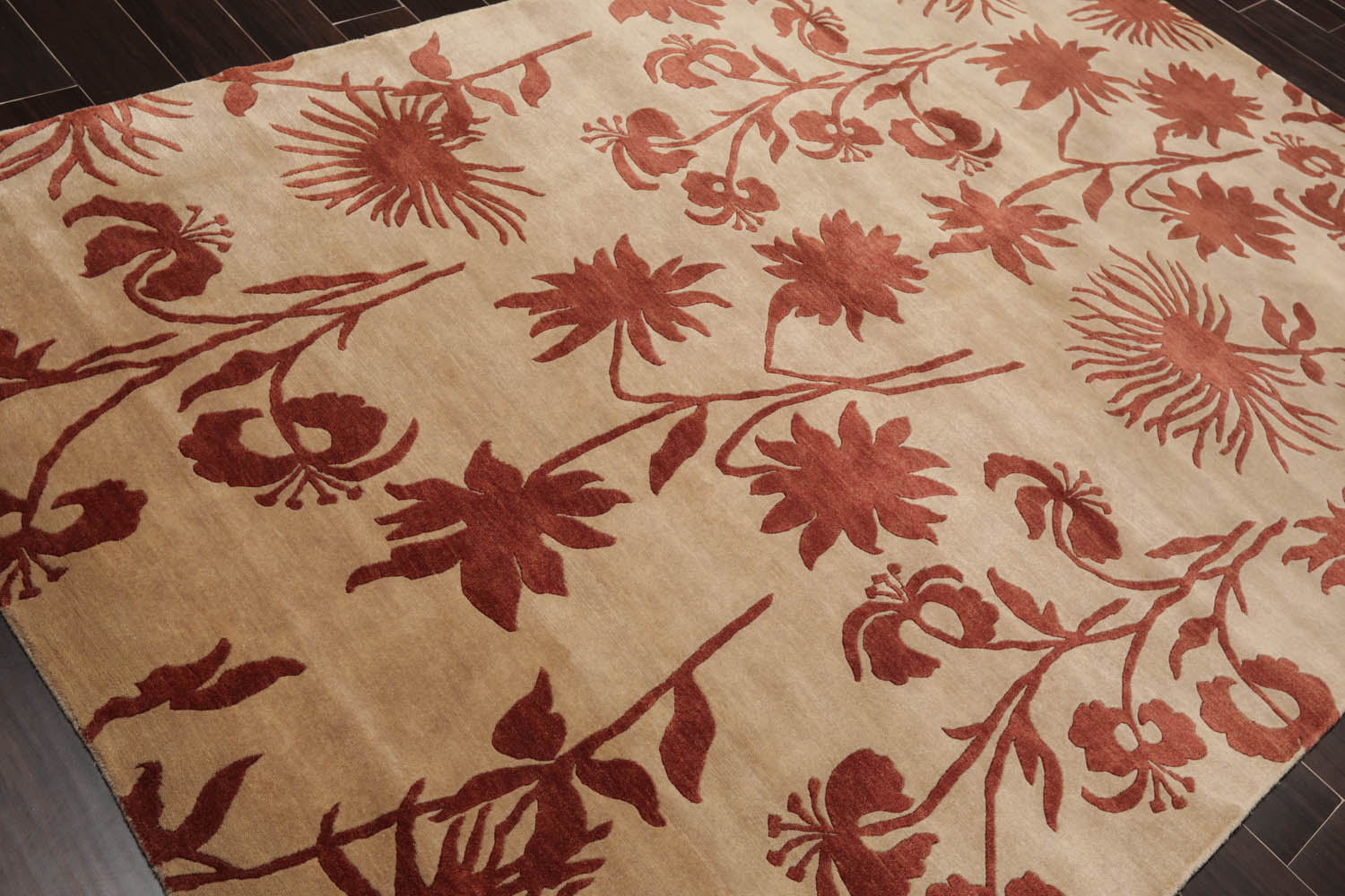 6x9 Beige, Rust, Color Hand Knotted All-Over 100% Wool Transitional Oriental Rug