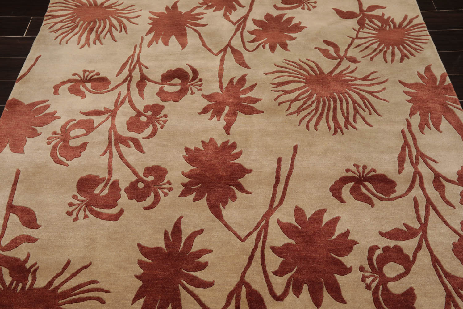 6x9 Beige, Rust, Color Hand Knotted All-Over 100% Wool Transitional Oriental Rug