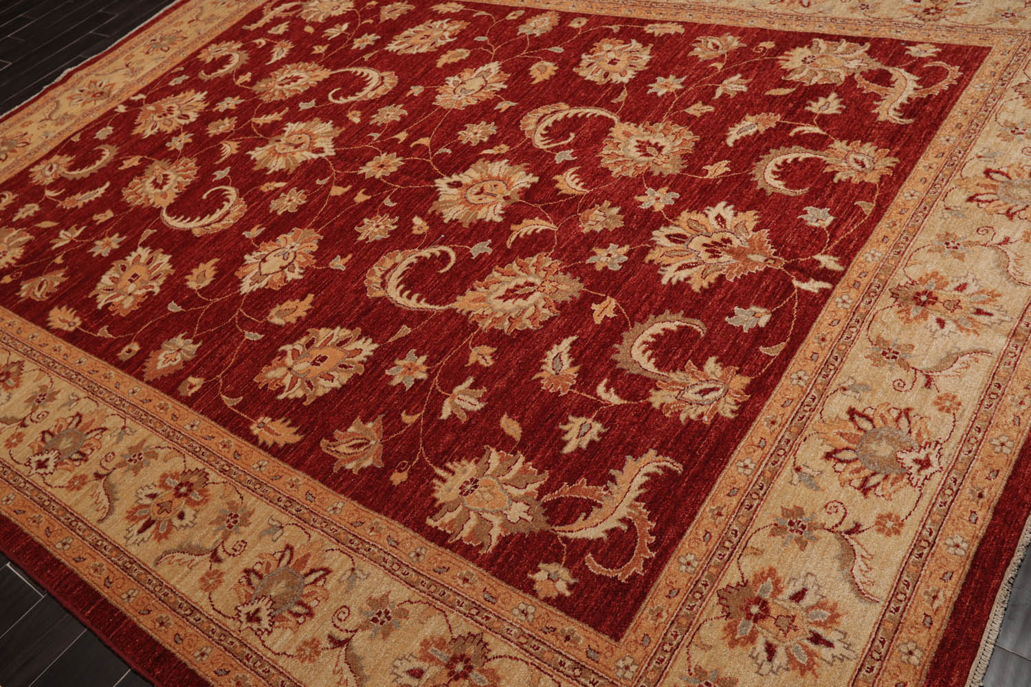 9x12 Red, Light Gold, Peach Color Hand Knotted All-Over 100% Wool Traditional Oriental Rug