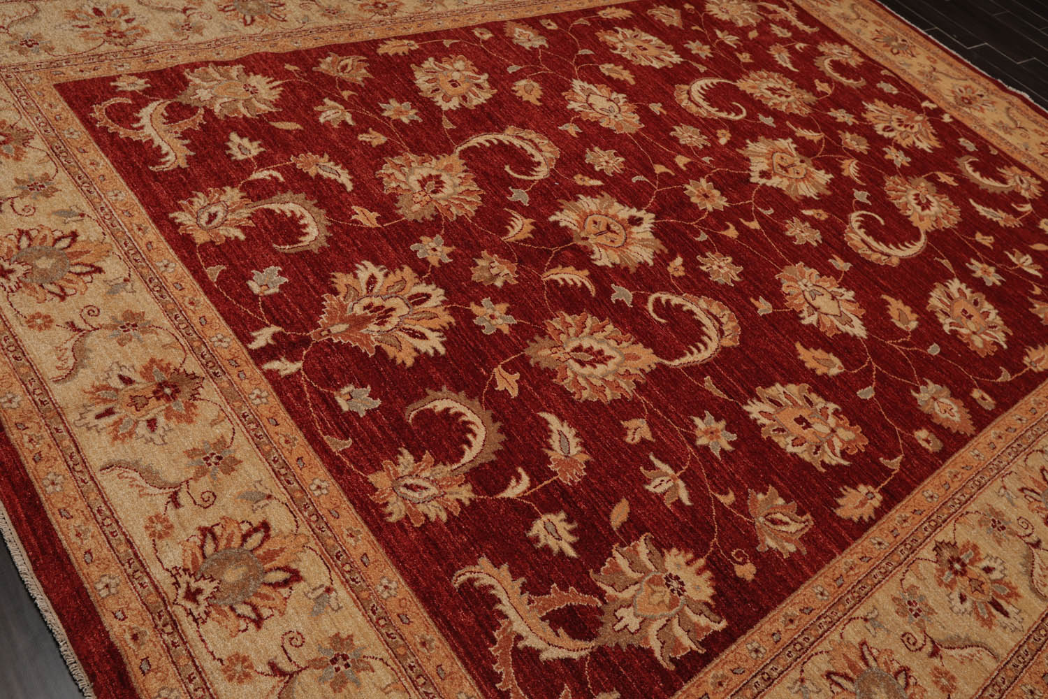 9x12 Red, Light Gold, Peach Color Hand Knotted All-Over 100% Wool Traditional Oriental Rug