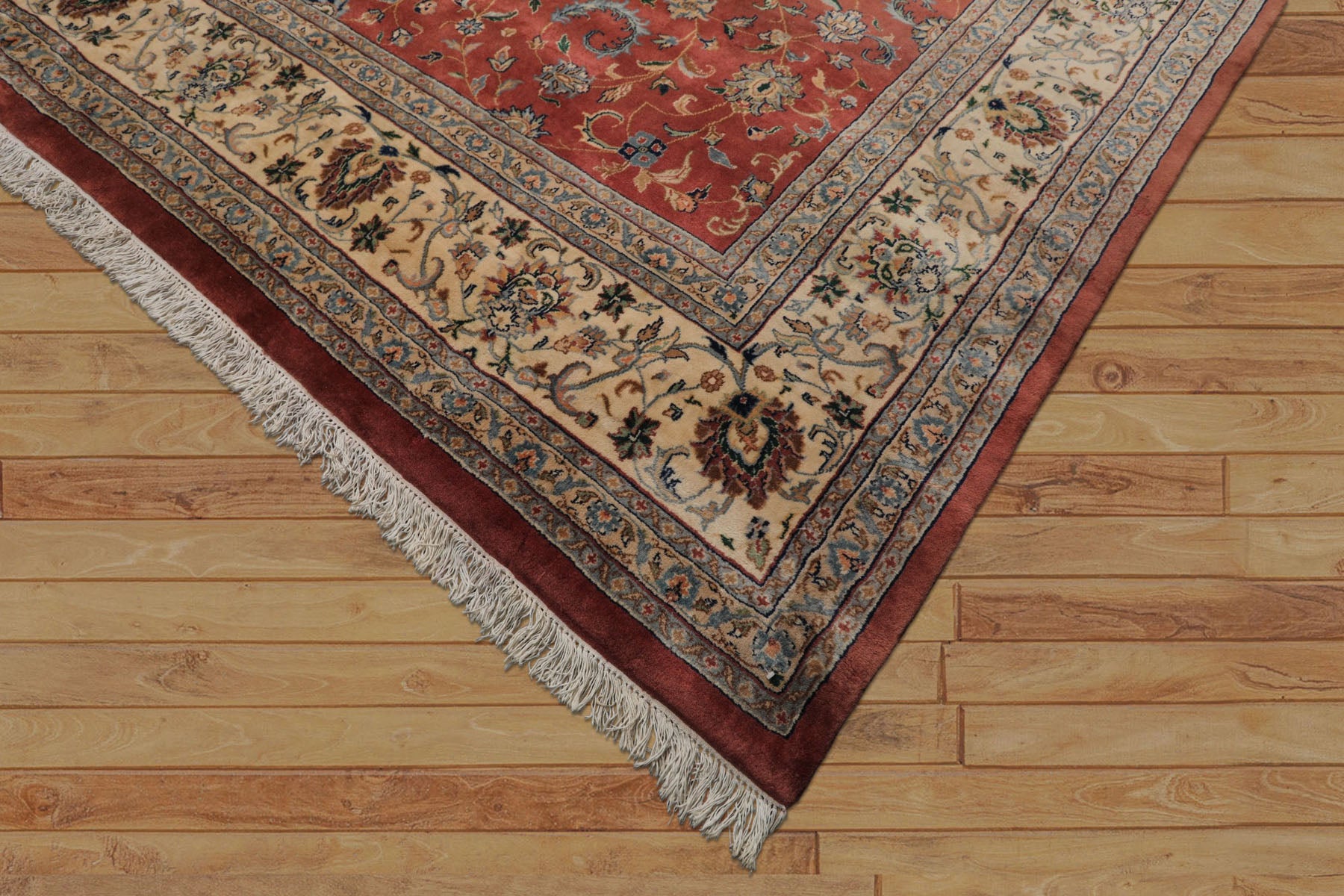 12x18 Rose, Ivory, Blue Color Hand Knotted Kashan wool Traditional Oriental Rug