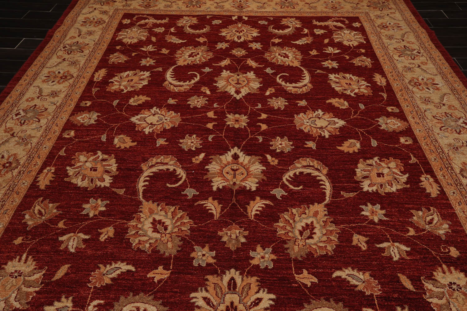 9x12 Red, Light Gold, Peach Color Hand Knotted All-Over 100% Wool Traditional Oriental Rug