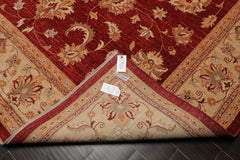 9x12 Red, Light Gold, Peach Color Hand Knotted All-Over 100% Wool Traditional Oriental Rug