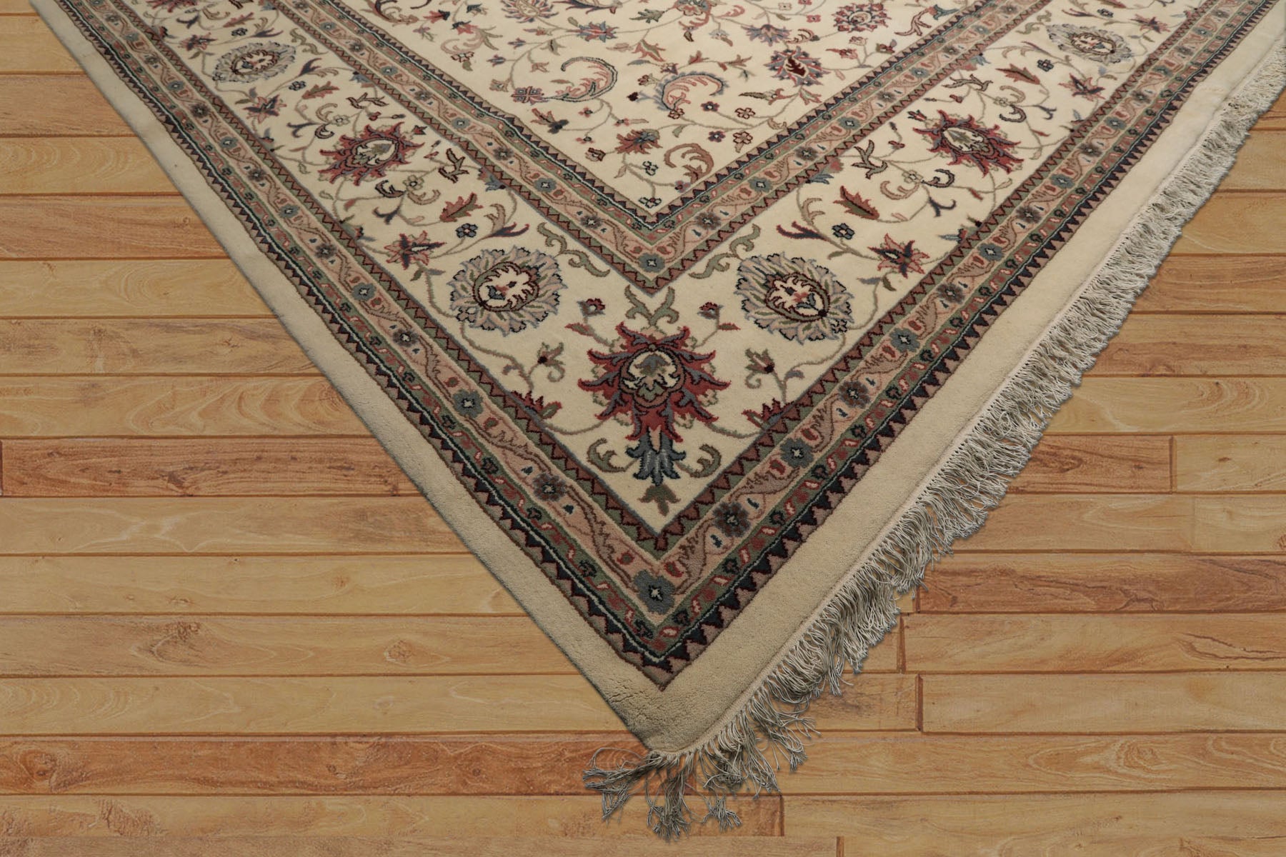 12x15 Ivory, Rose, Sage Color Hand Knotted Kashan wool Traditional Oriental Rug