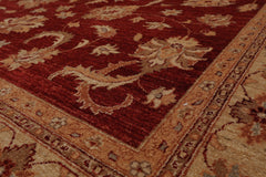 9x12 Red, Light Gold, Peach Color Hand Knotted All-Over 100% Wool Traditional Oriental Rug
