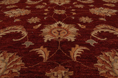 9x12 Red, Light Gold, Peach Color Hand Knotted All-Over 100% Wool Traditional Oriental Rug