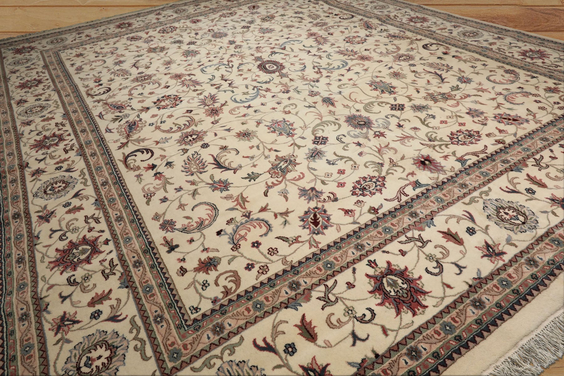 12x15 Ivory, Rose, Sage Color Hand Knotted Kashan wool Traditional Oriental Rug