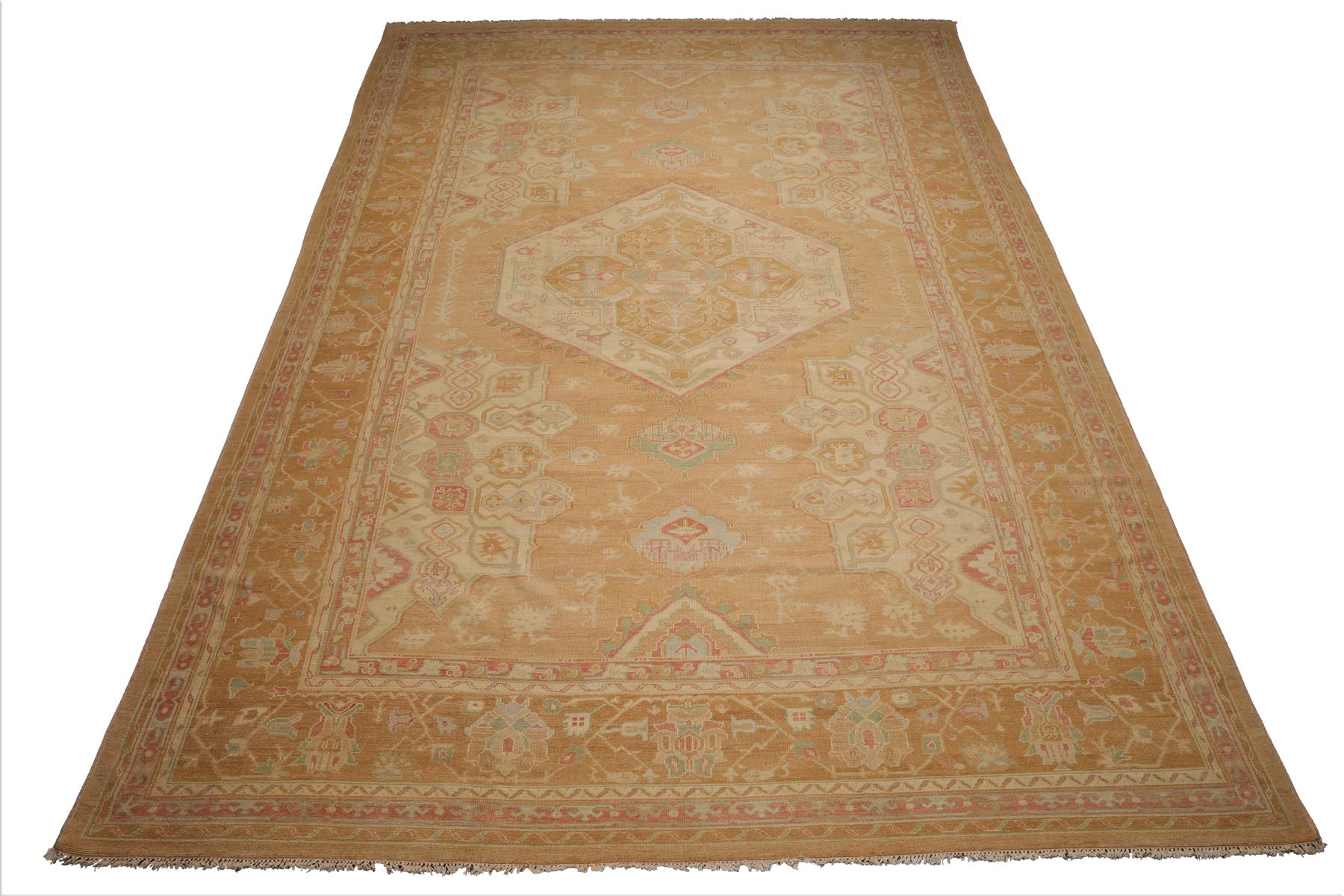 Oversize Tan, Beige, Blush Color Hand Knotted Medallion Wool Traditional Oriental Rug