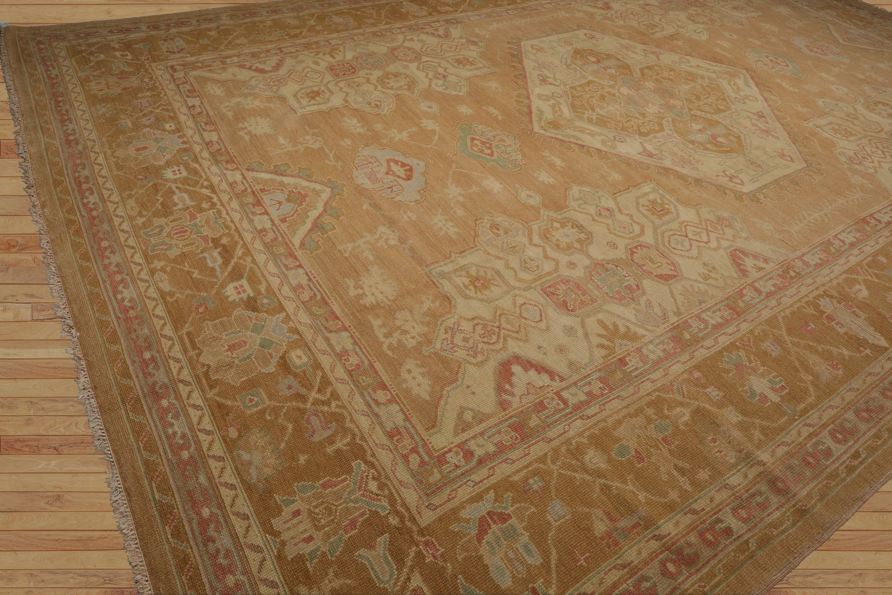 Oversize Tan, Beige, Blush Color Hand Knotted Medallion Wool Traditional Oriental Rug