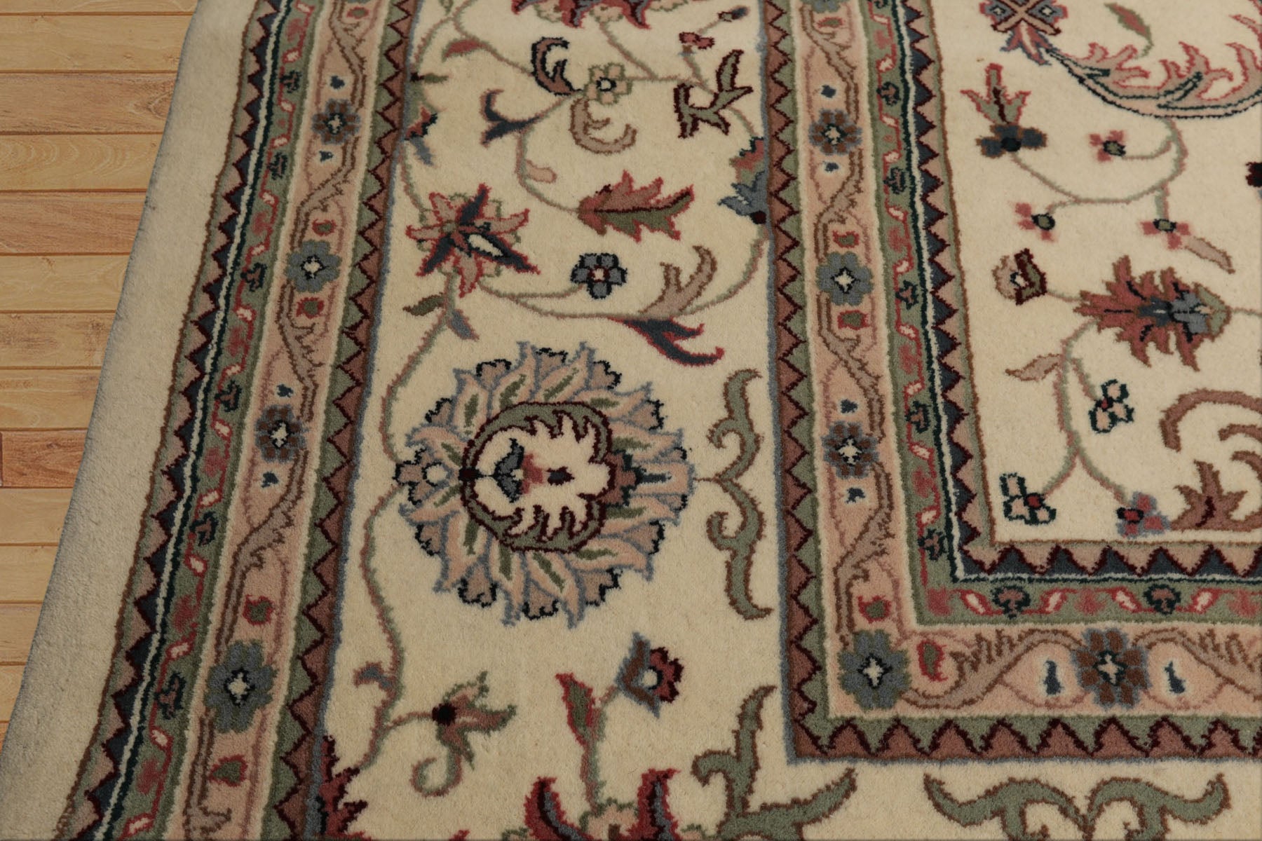 12x15 Ivory, Rose, Sage Color Hand Knotted Kashan wool Traditional Oriental Rug