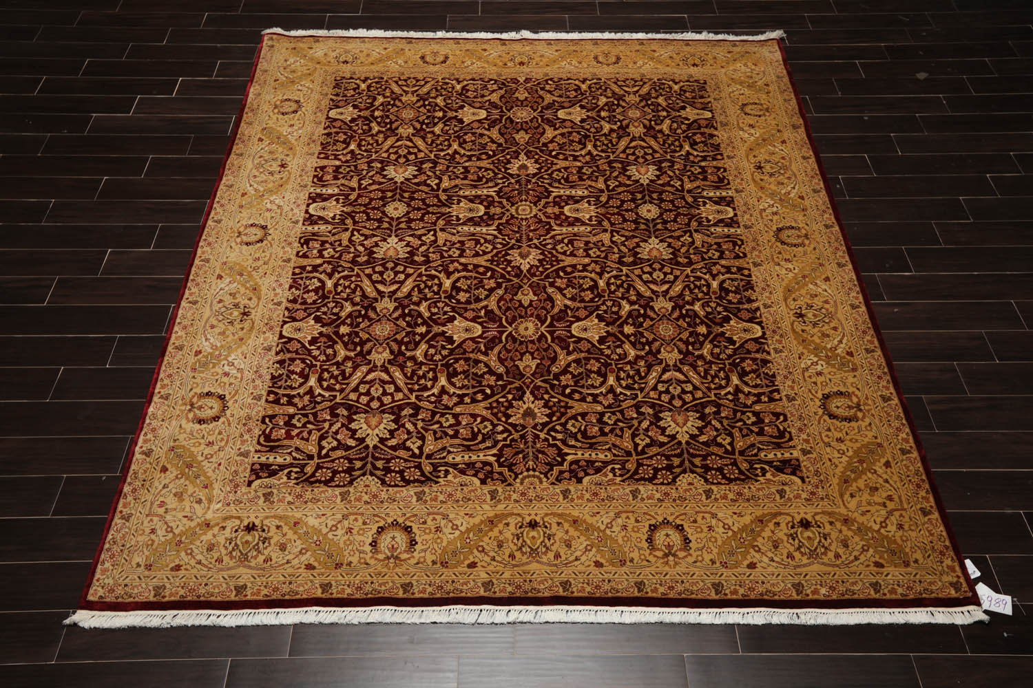 8x10 Burgundy, Light Gold, Brown Color Hand Knotted All-Over 100% Wool Traditional Oriental Rug