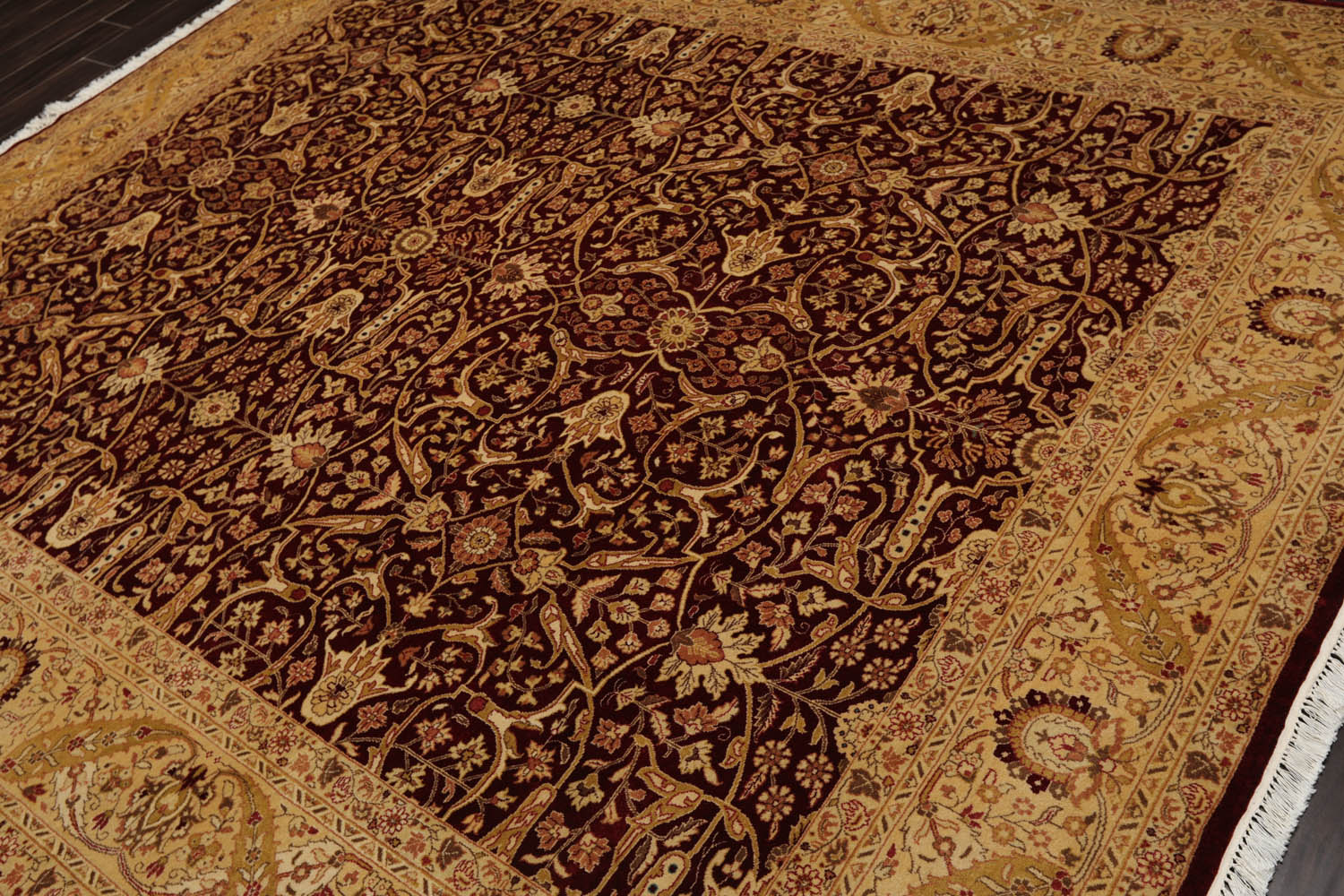 8x10 Burgundy, Light Gold, Brown Color Hand Knotted All-Over 100% Wool Traditional Oriental Rug