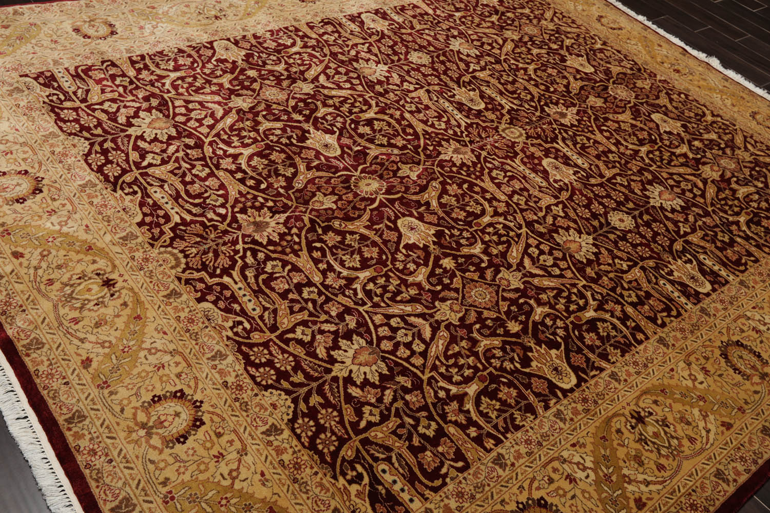 8x10 Burgundy, Light Gold, Brown Color Hand Knotted All-Over 100% Wool Traditional Oriental Rug