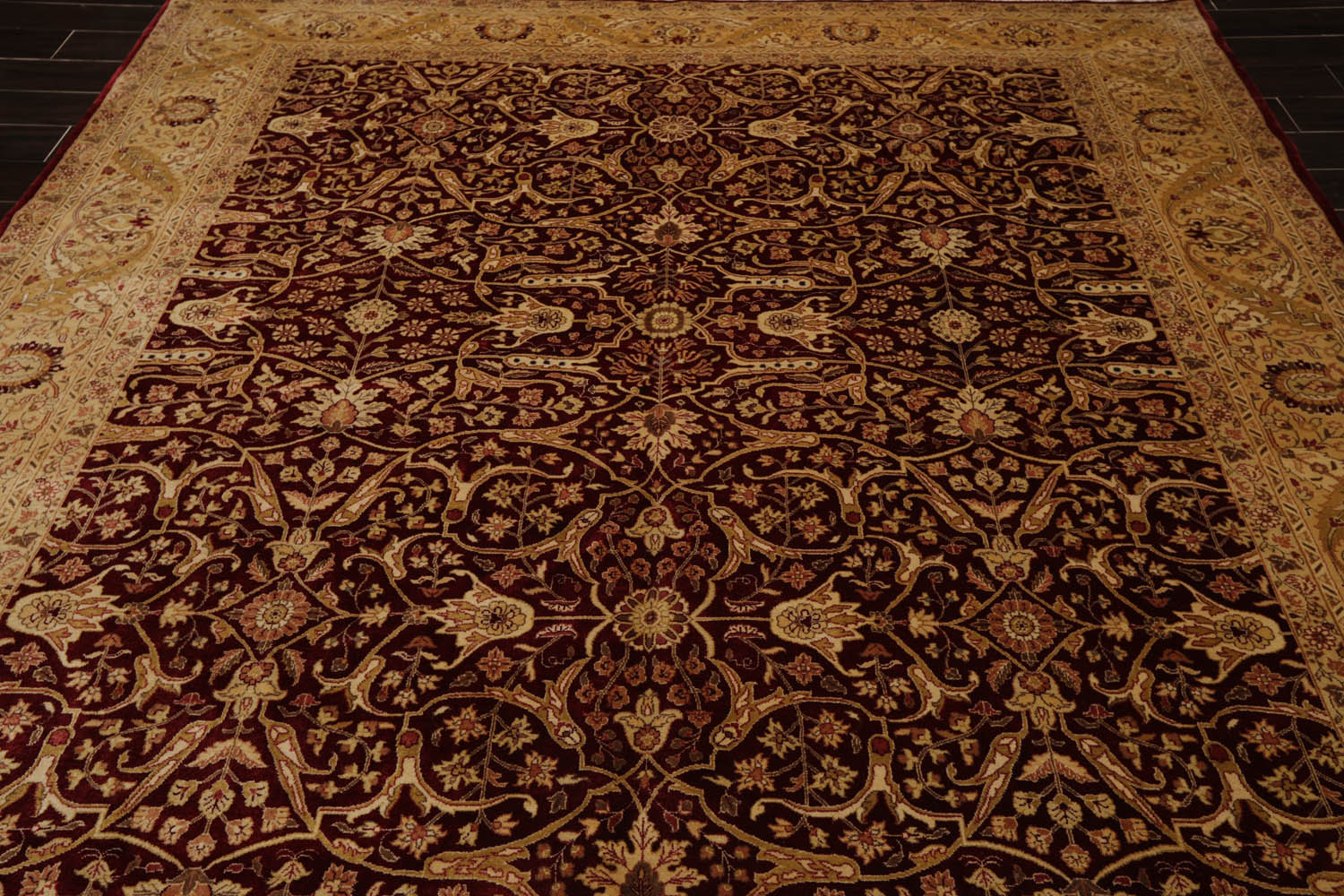 8x10 Burgundy, Light Gold, Brown Color Hand Knotted All-Over 100% Wool Traditional Oriental Rug